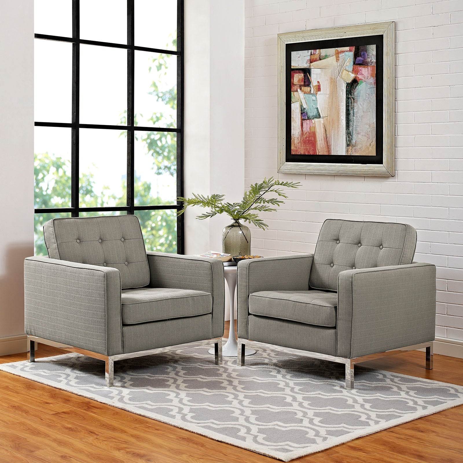 Loft Armchairs Upholstered Fabric Set of 2 by Modway