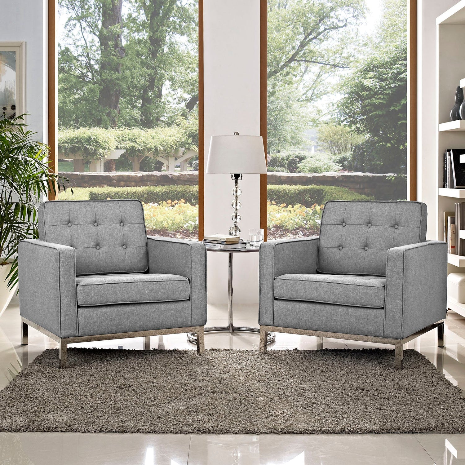 Loft Armchairs Upholstered Fabric Set of 2 by Modway