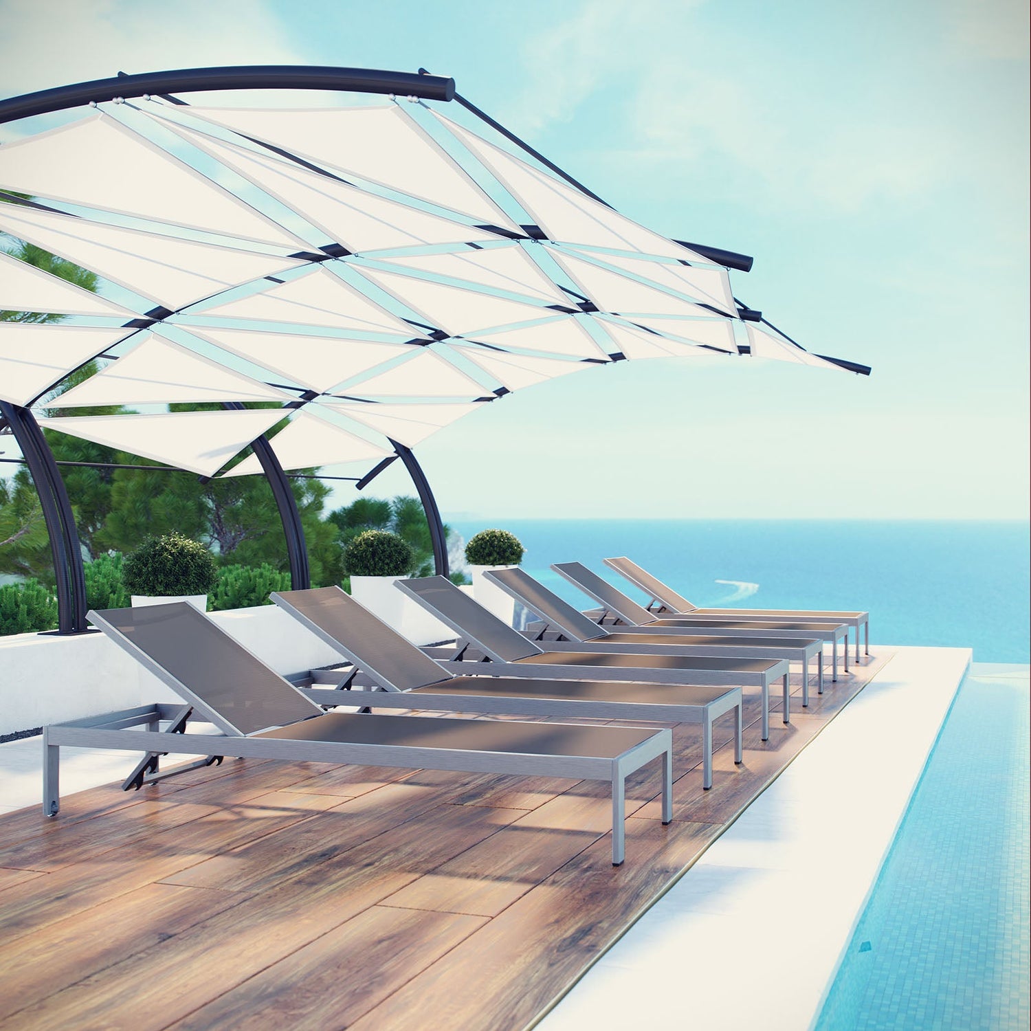 Shore Chaise Outdoor Patio Aluminum Set of 6 by Modway