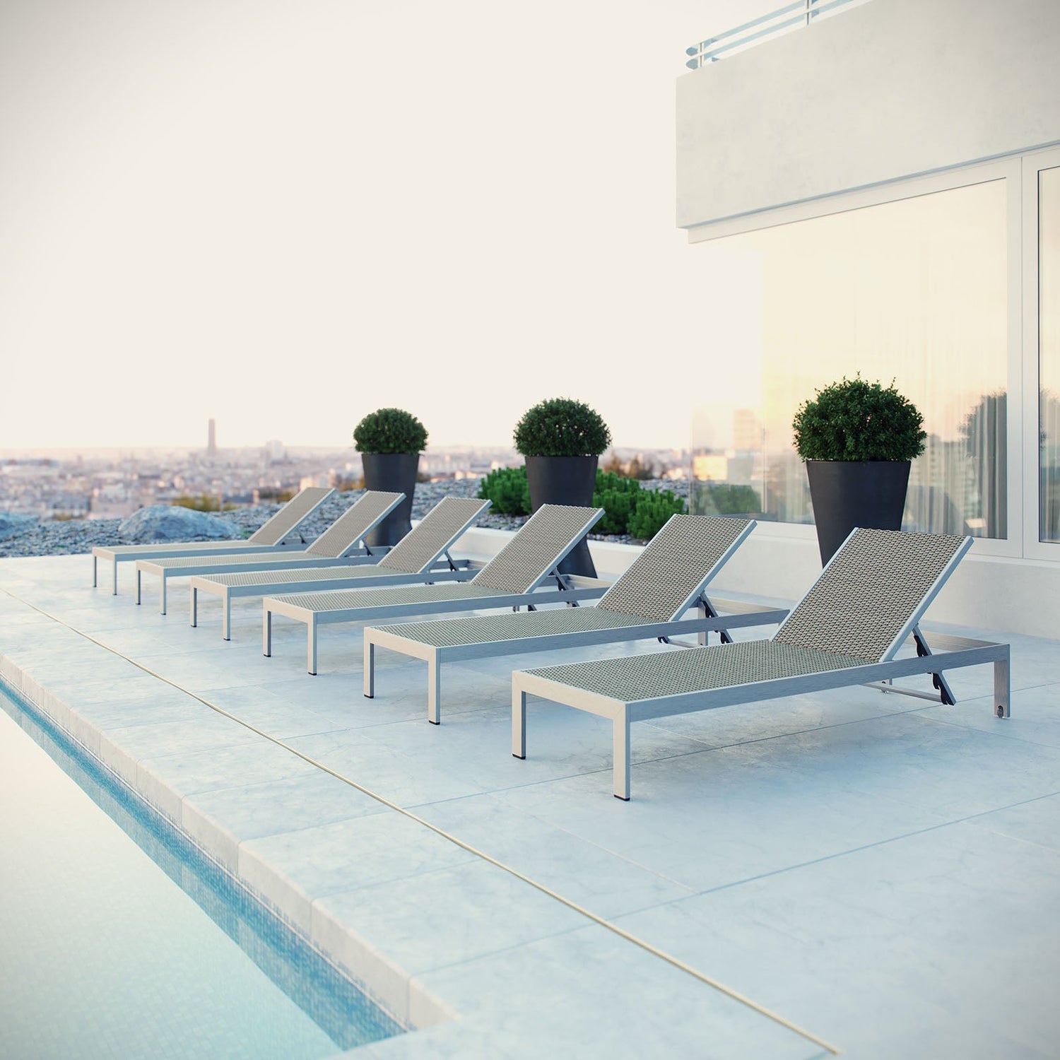 Shore Chaise Outdoor Patio Aluminum Set of 6 by Modway