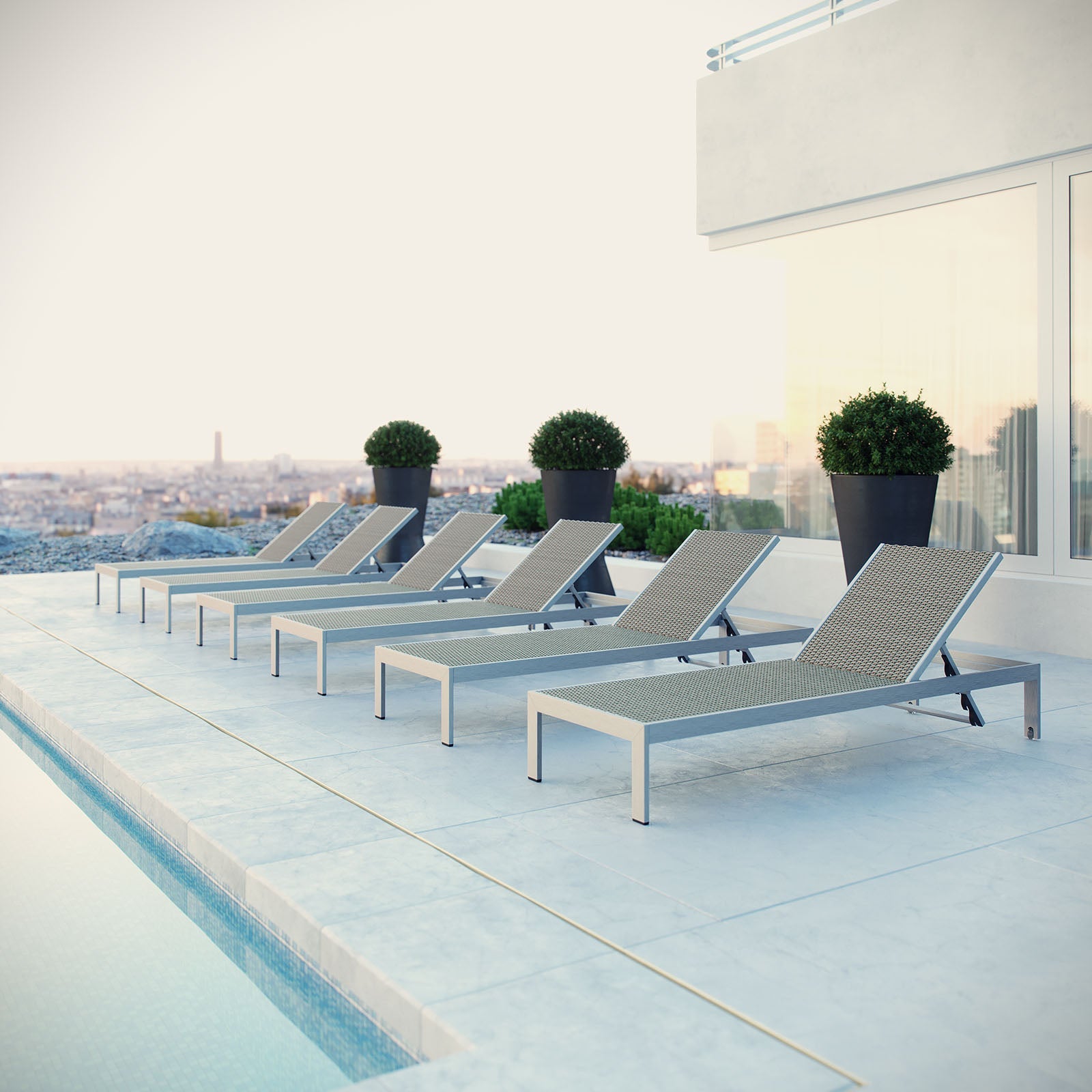 Shore Chaise Outdoor Patio Aluminum Set of 6 by Modway