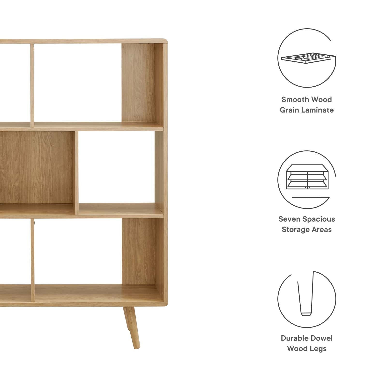 Transmit 7 Shelf Wood Grain Bookcase By HouseBean