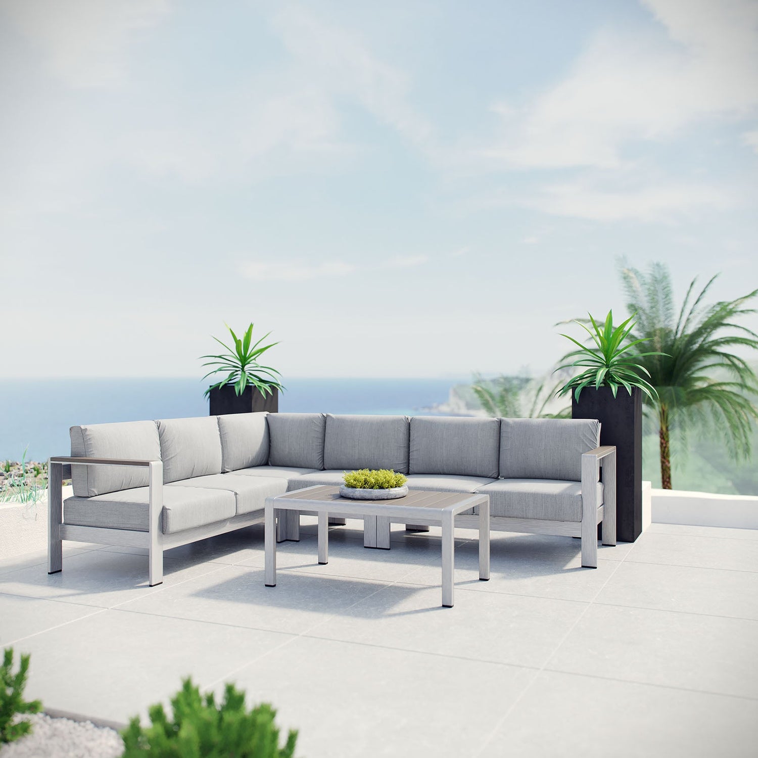 Shore 5 Piece Outdoor Patio Aluminum Sectional Sofa Set by Modway