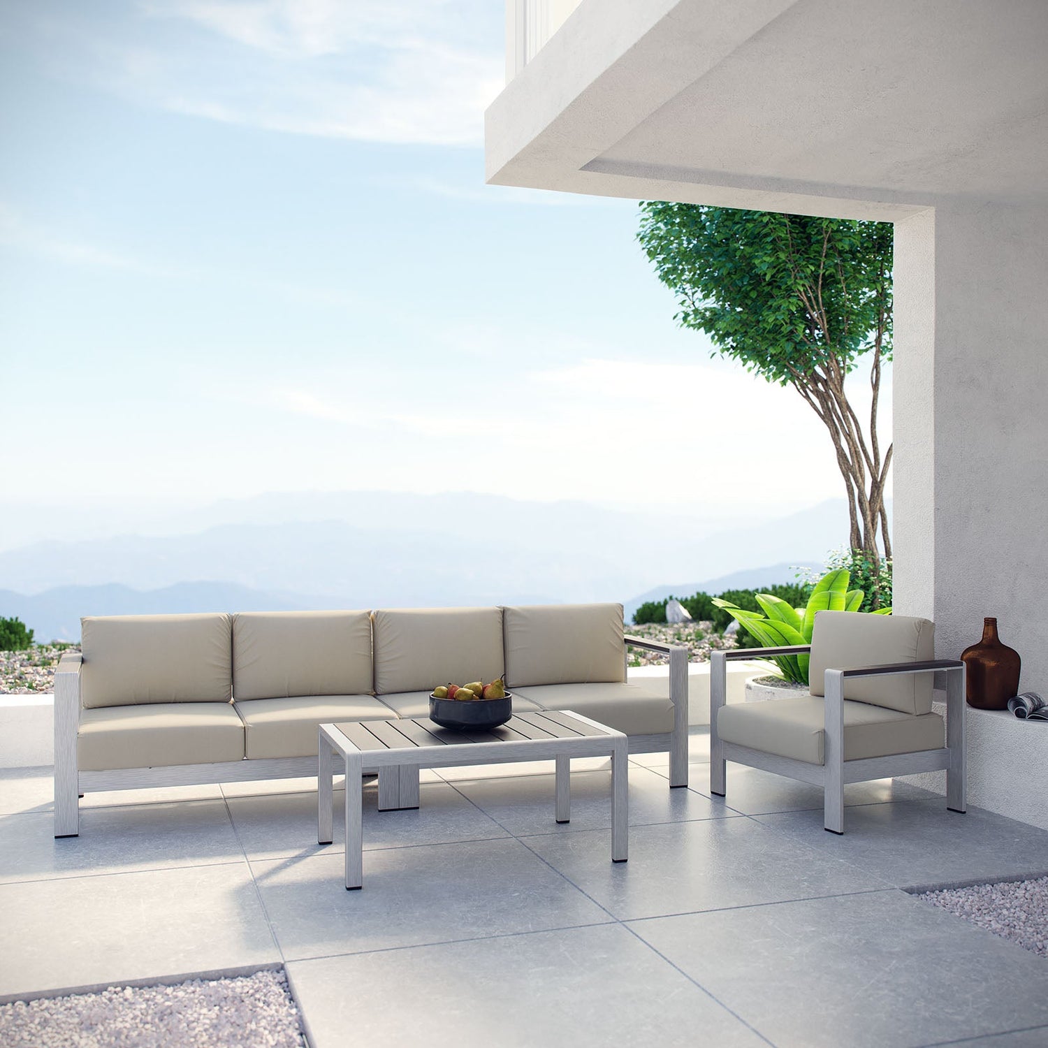 Shore 4 Piece Outdoor Patio Aluminum Sectional Sofa Set by Modway