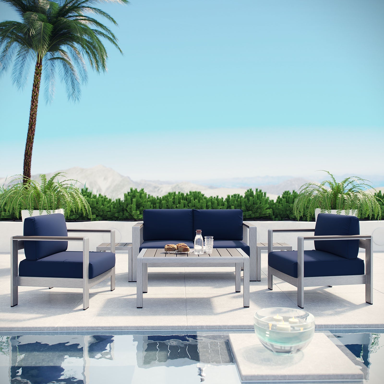 Shore 6 Piece Outdoor Patio Aluminum Sectional Sofa Set by Modway