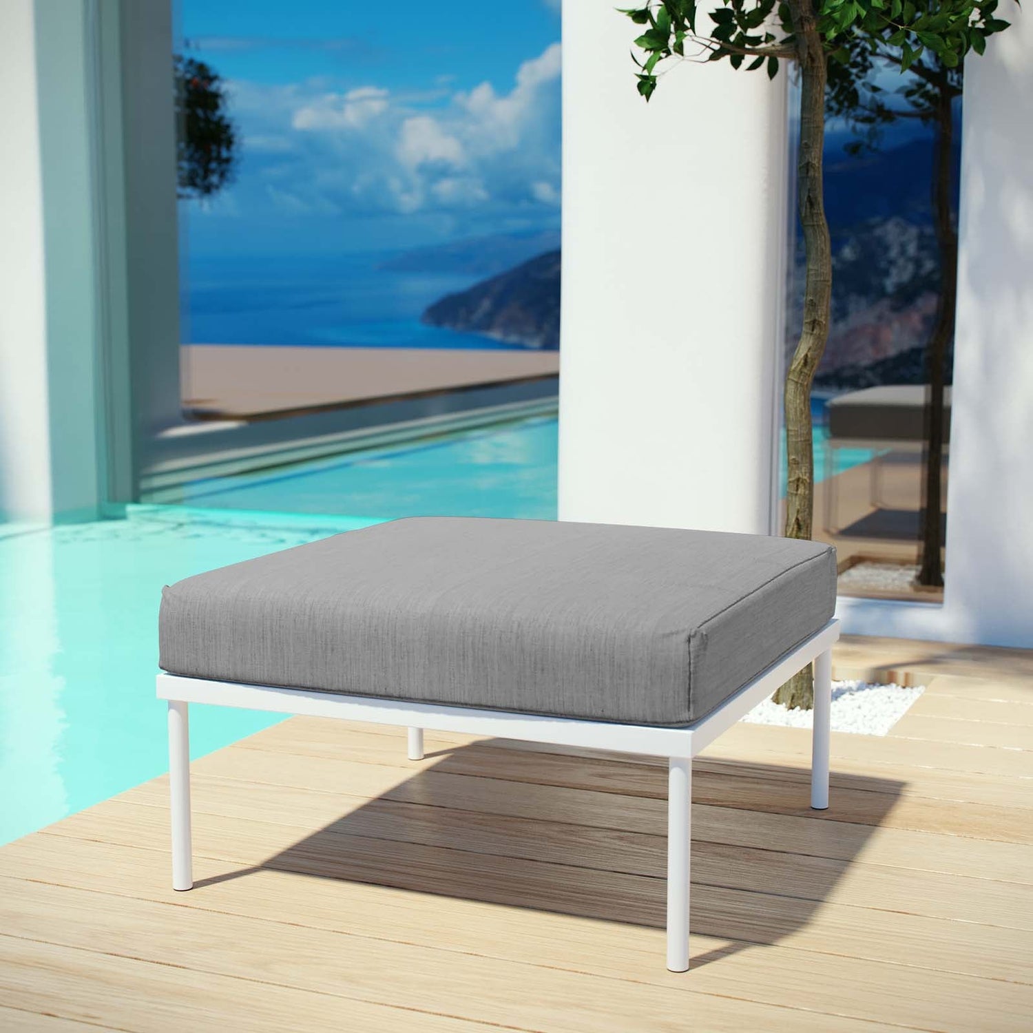 Harmony Outdoor Patio Aluminum Ottoman By HouseBean