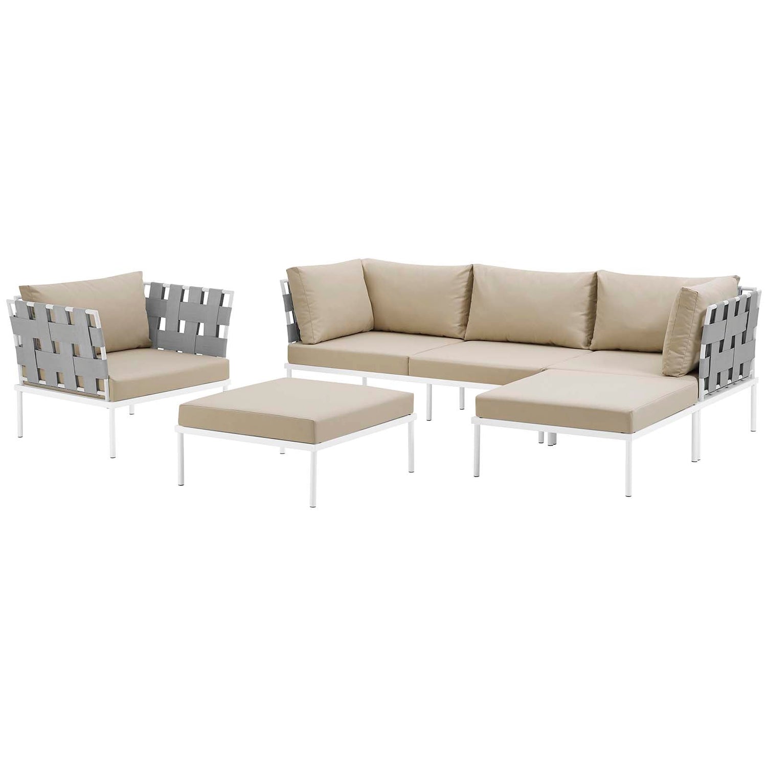 Harmony 6 Piece Outdoor Patio Aluminum Sectional Sofa Set by Modway