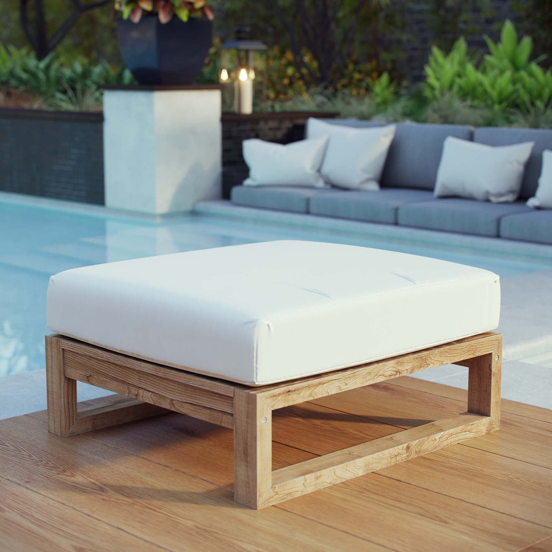 Upland Outdoor Patio Teak Ottoman By HouseBean