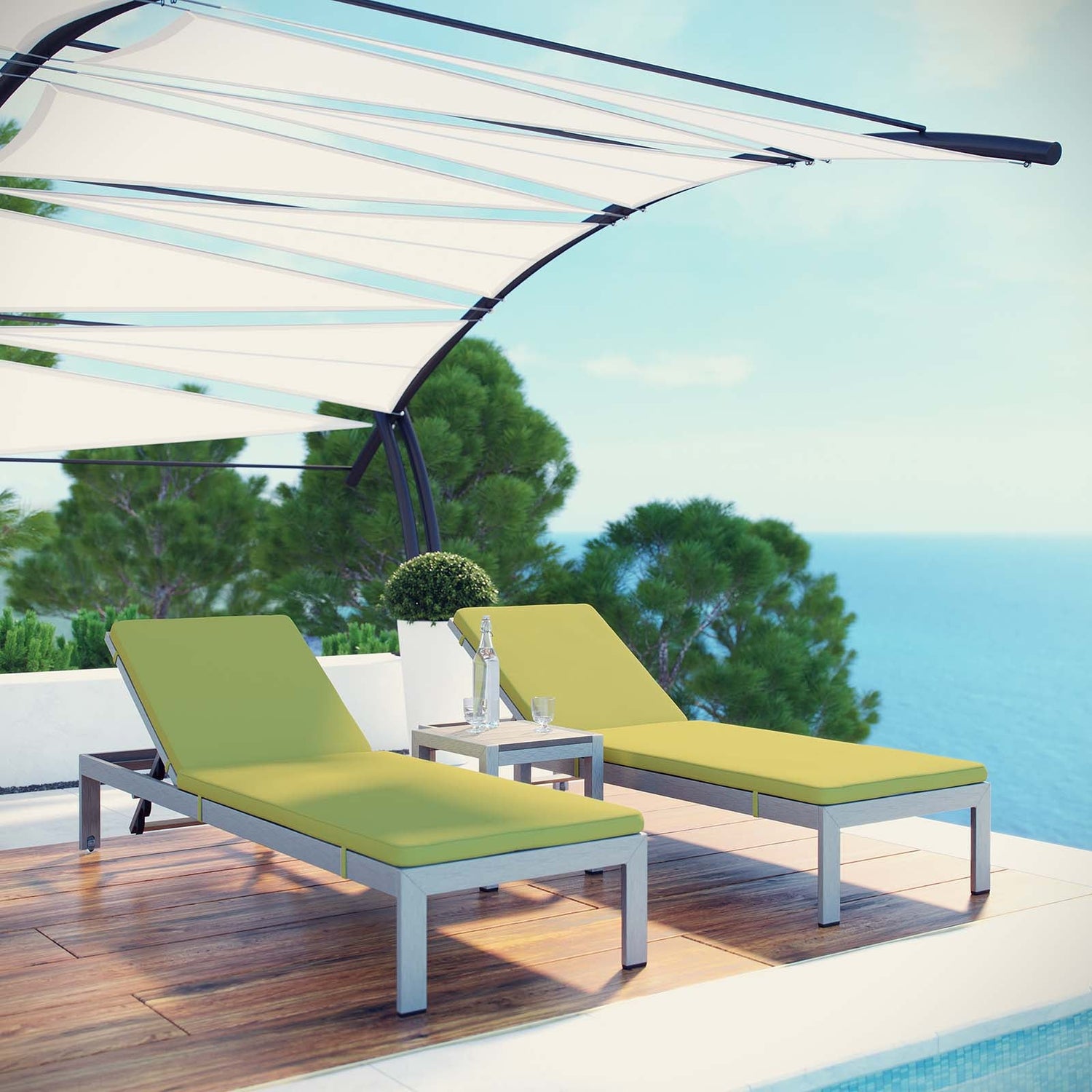 Shore 3 Piece Outdoor Patio Aluminum Chaise with Cushions by Modway
