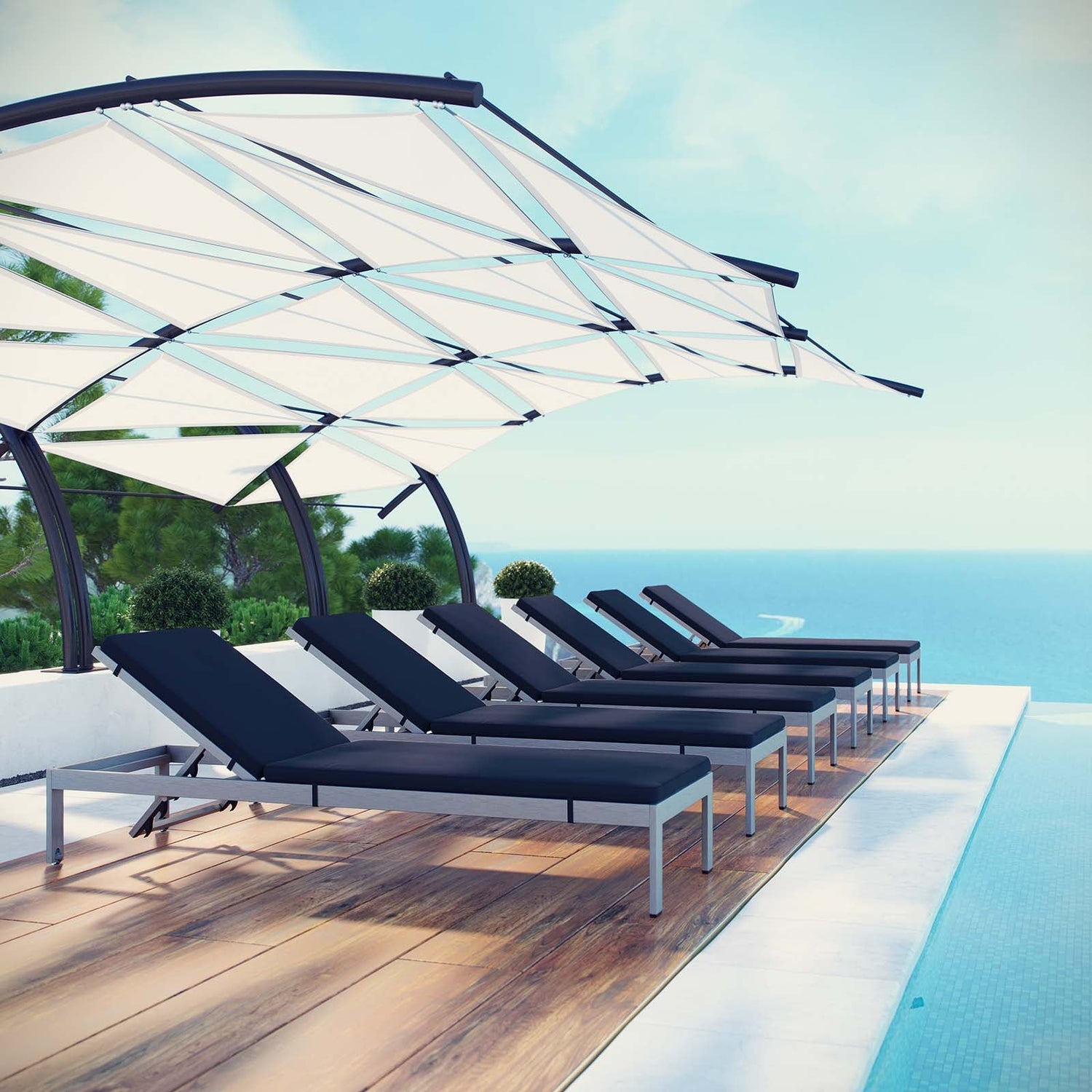 Shore Chaise with Cushions Outdoor Patio Aluminum Set of 6 by Modway