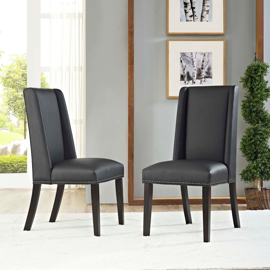 Baron Dining Chair Vinyl Set of 2 by Modway