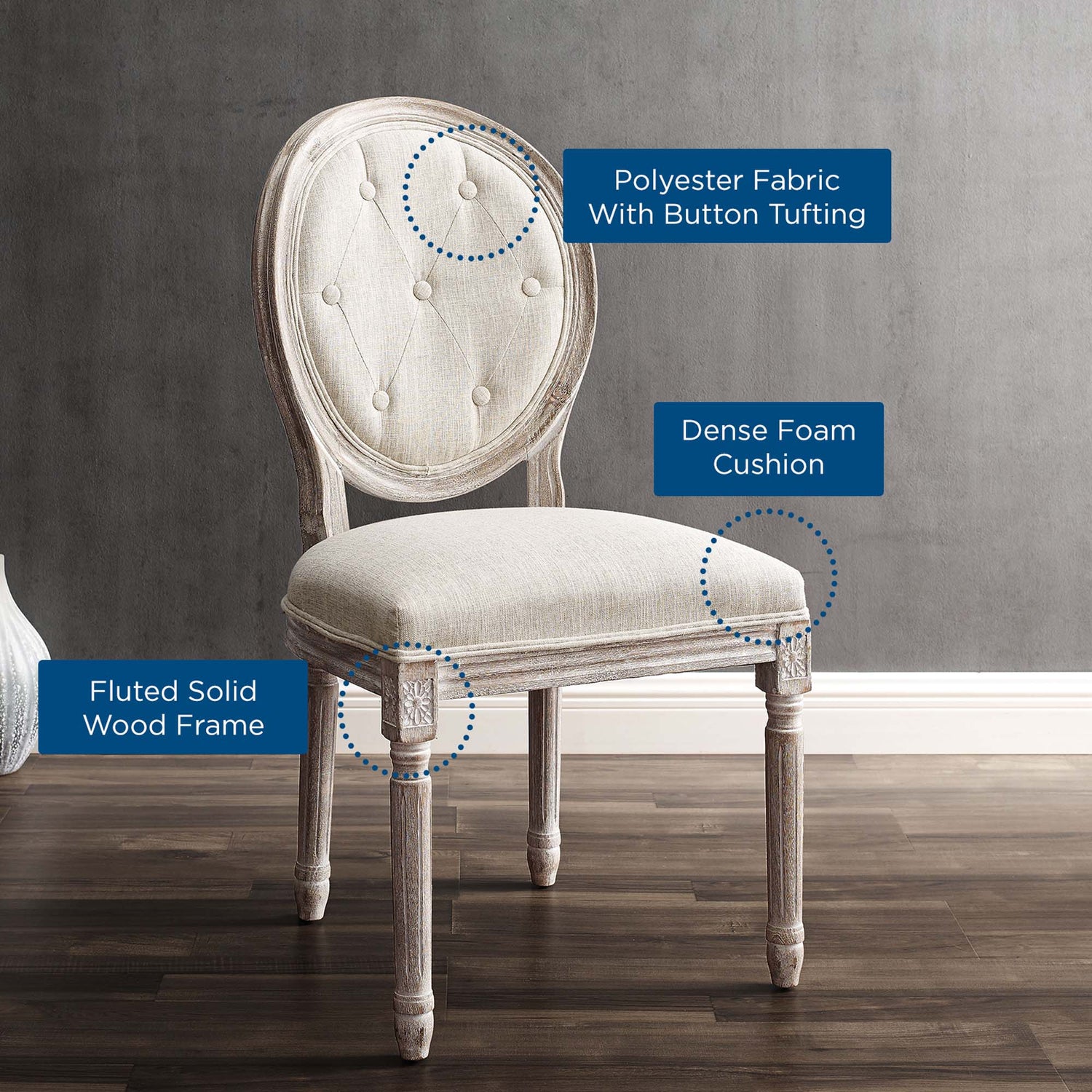 Arise Vintage French Upholstered Fabric Dining Side Chair by Modway