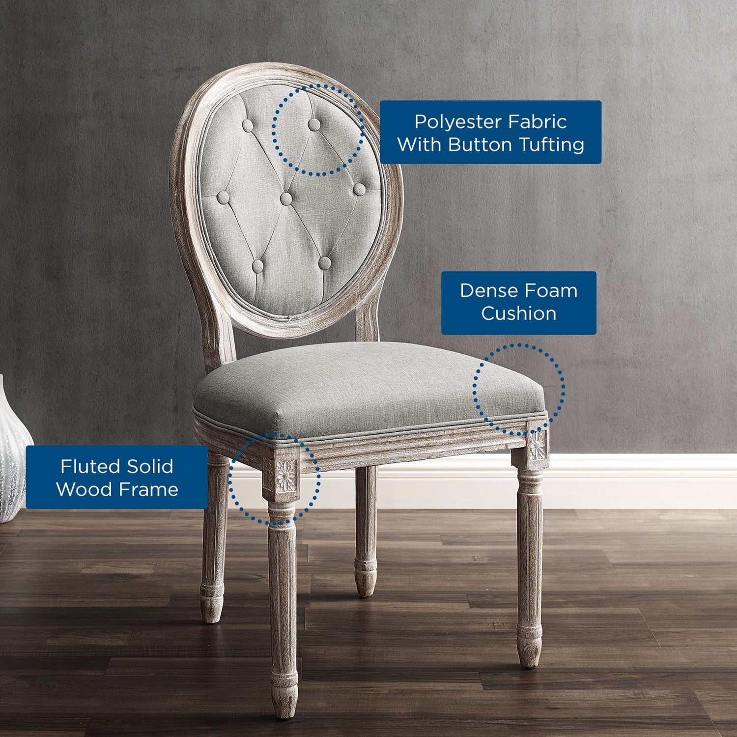 Arise Vintage French Upholstered Fabric Dining Side Chair by Modway