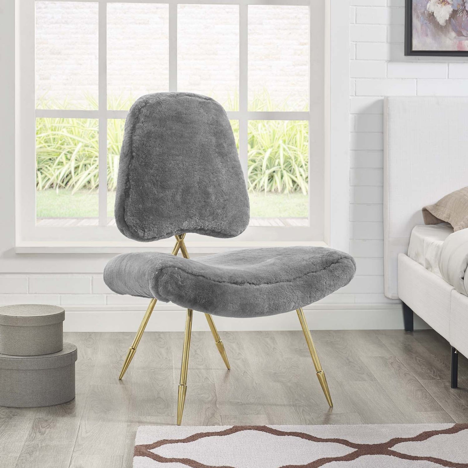 Ponder Upholstered Sheepskin Fur Lounge Chair by Modway