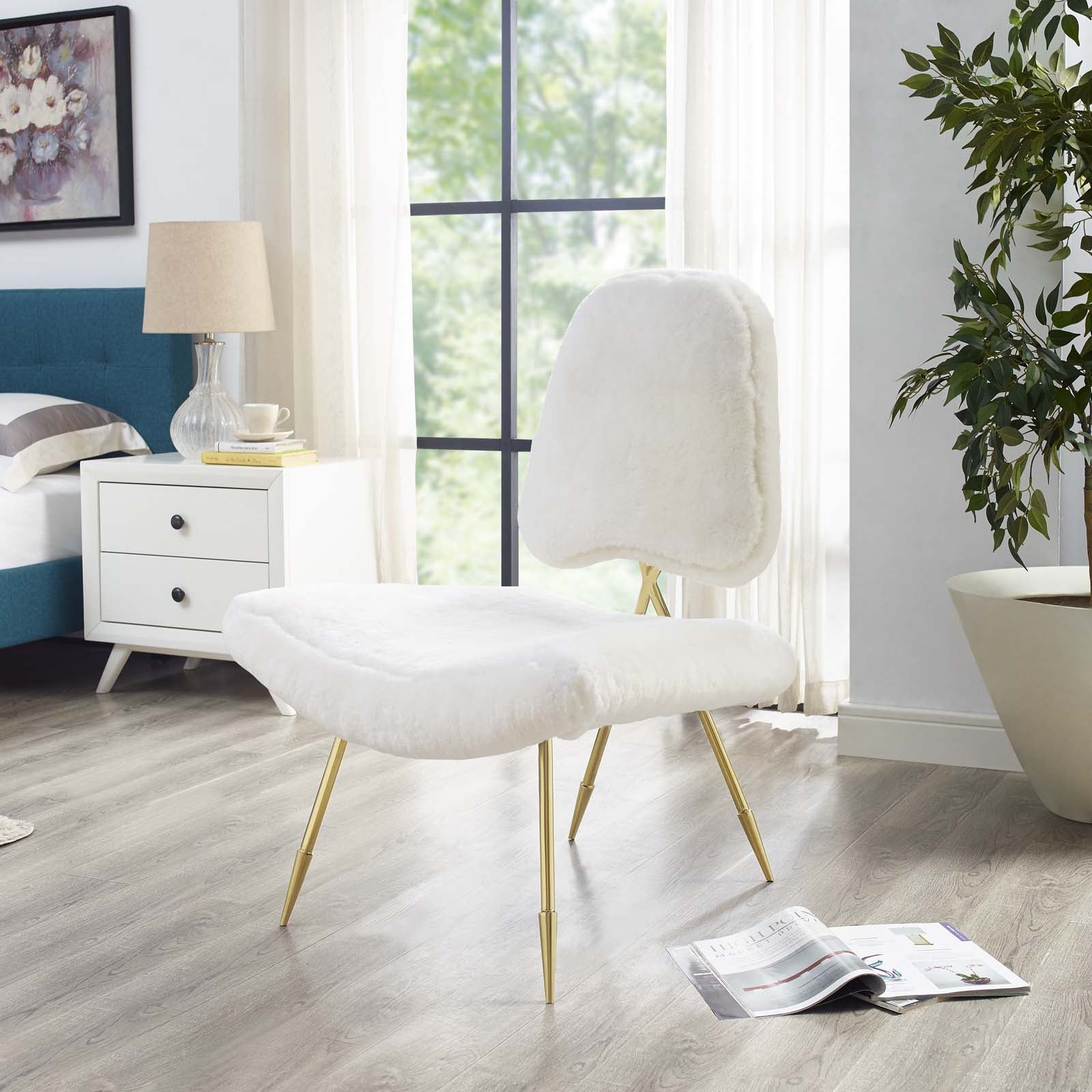 Ponder Upholstered Sheepskin Fur Lounge Chair by Modway