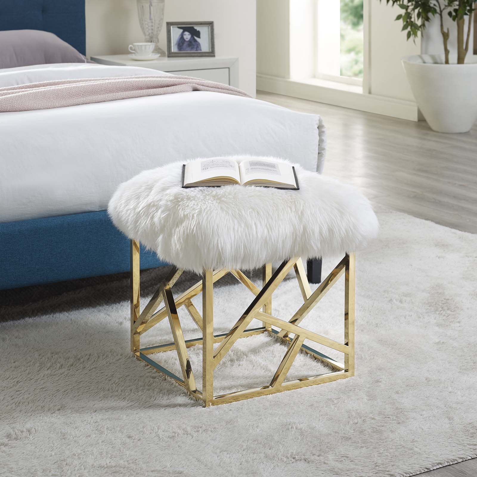 Intersperse Sheepskin Ottoman By HouseBean