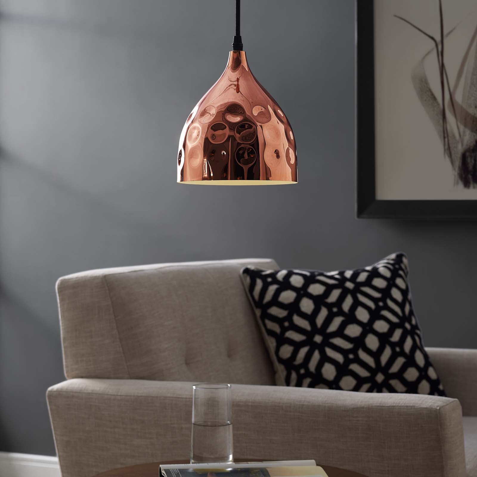 Dimple 6.5&quot; Bell-Shaped Rose Gold Pendant Light By HouseBean