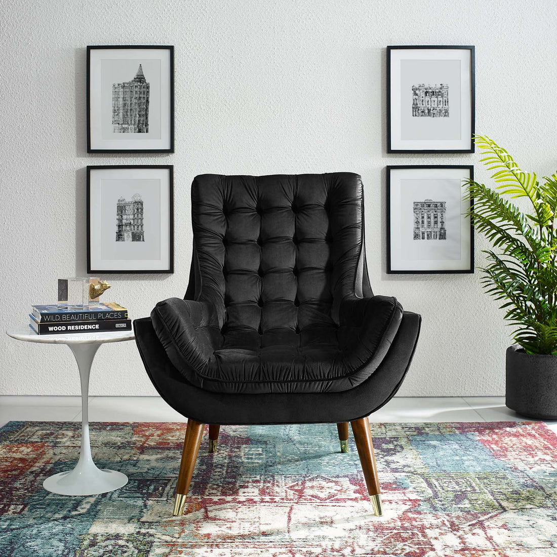 Suggest Button Tufted Performance Velvet Lounge Chair By HouseBean