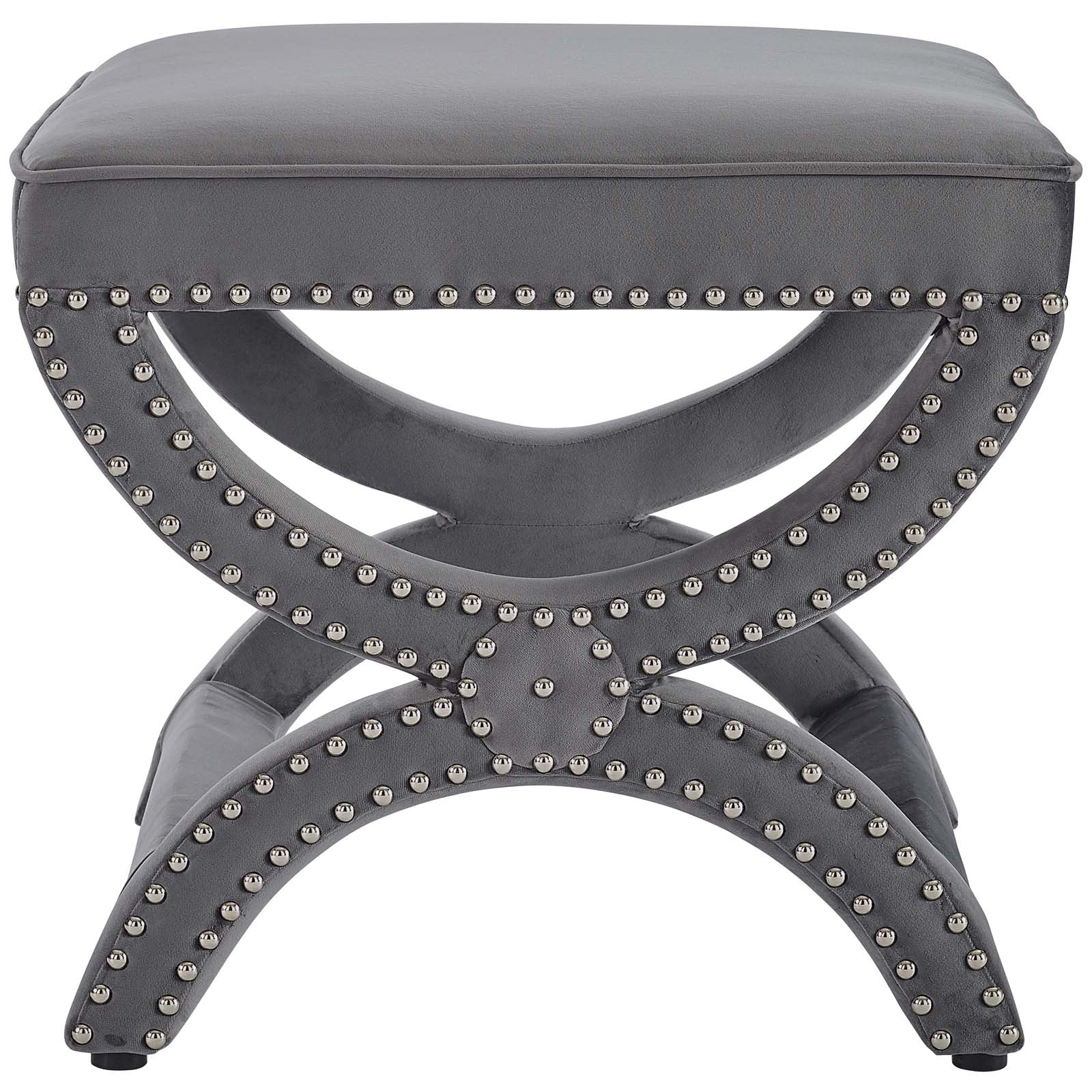 Expound Upholstered Nailhead Trim Performance Velvet Ottoman By HouseBean