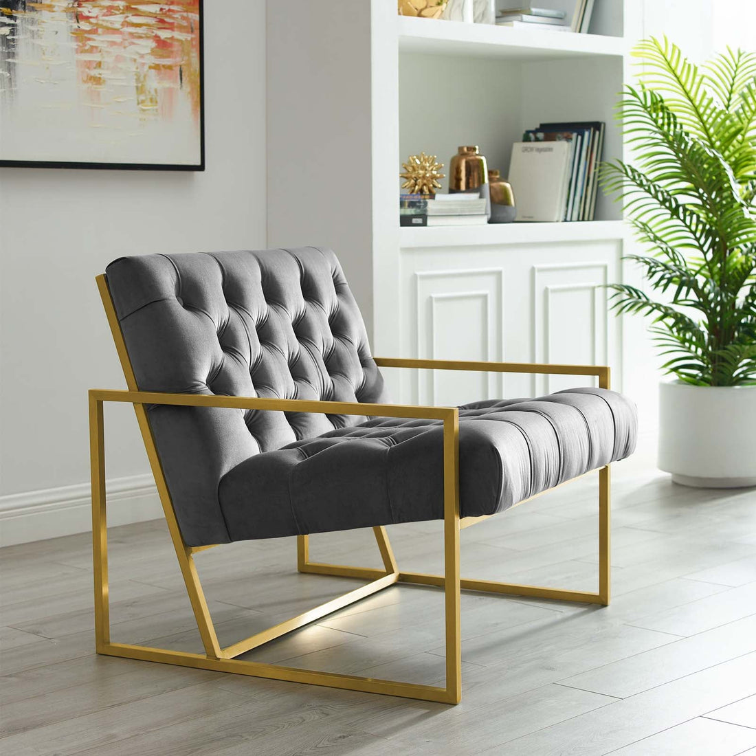 Bequest Gold Stainless Steel Performance Velvet Accent Chair by Modway