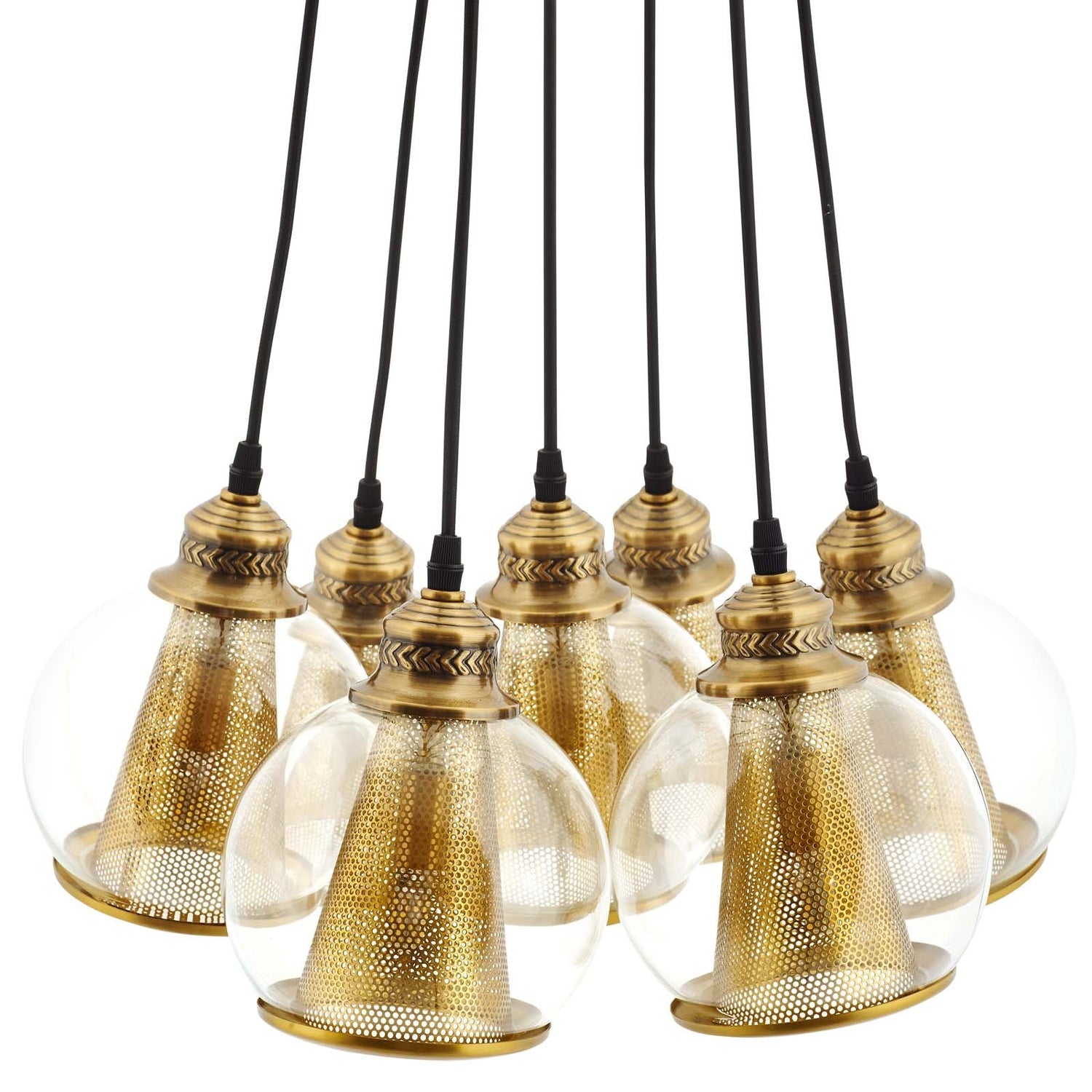 Peak Brass Cone and Glass Globe Cluster Pendant Chandelier By HouseBean