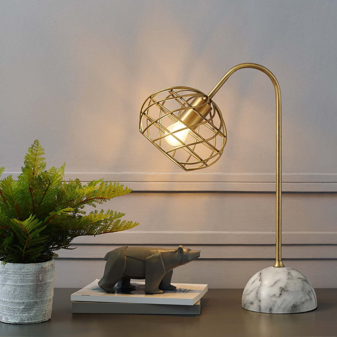 Salient Brass and Faux White Marble Table Lamp By HouseBean