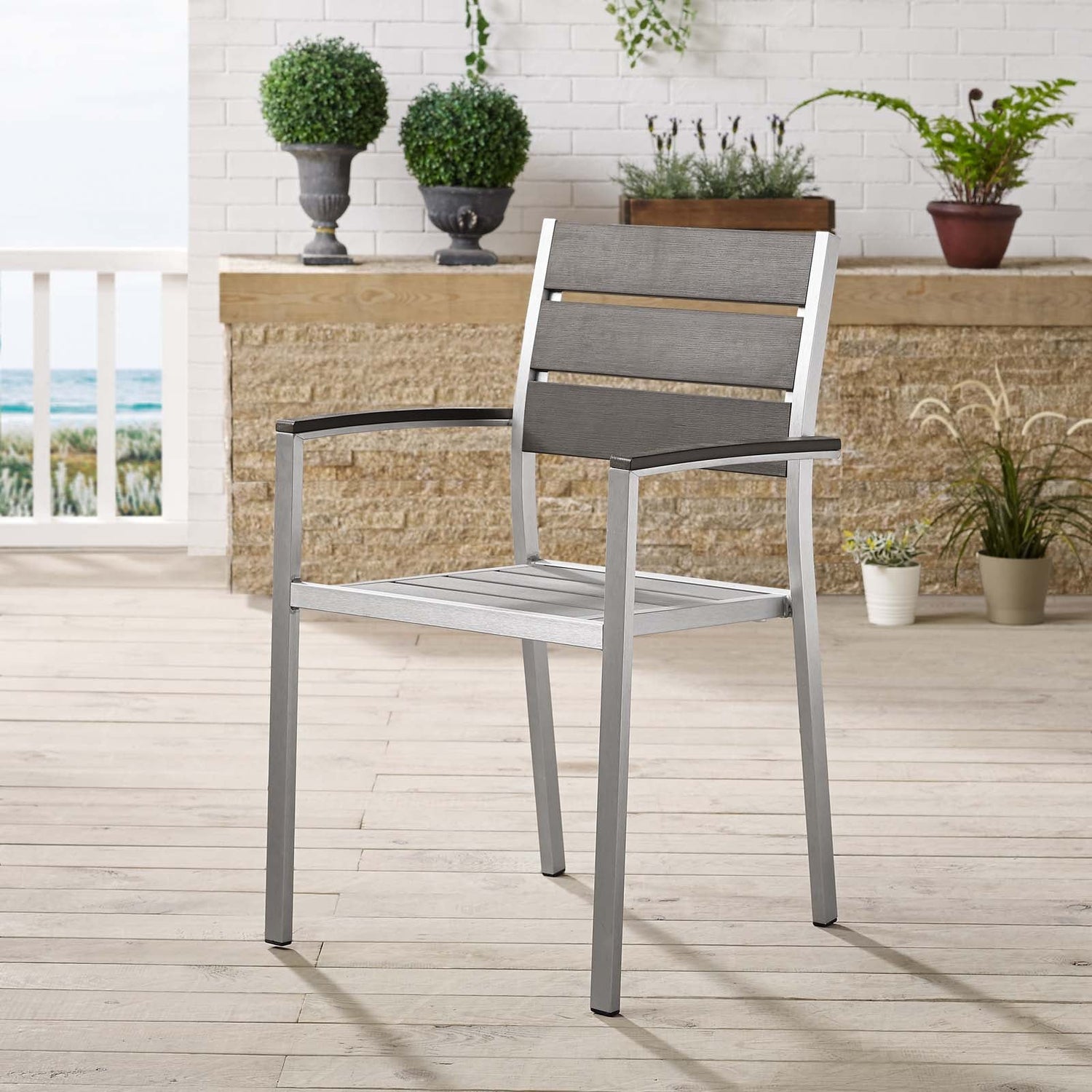 Shore Outdoor Patio Aluminum Dining Armchair By HouseBean