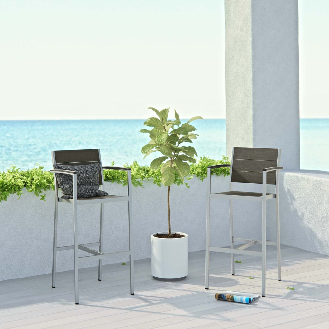 Shore Bar Stool Outdoor Patio Aluminum Set of 2 by Modway