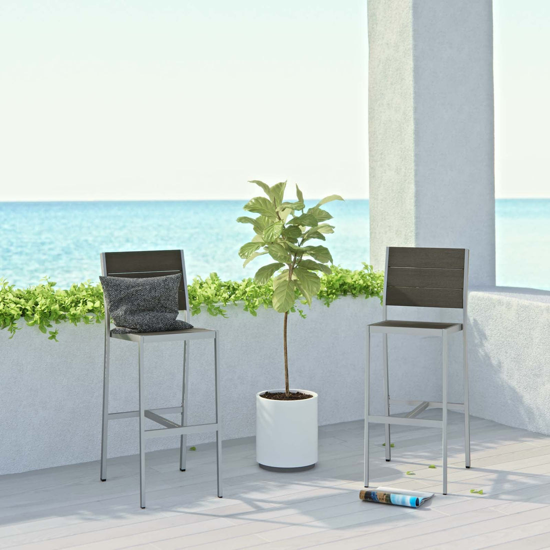 Shore Armless Bar Stool Outdoor Patio Aluminum Set of 2 by Modway