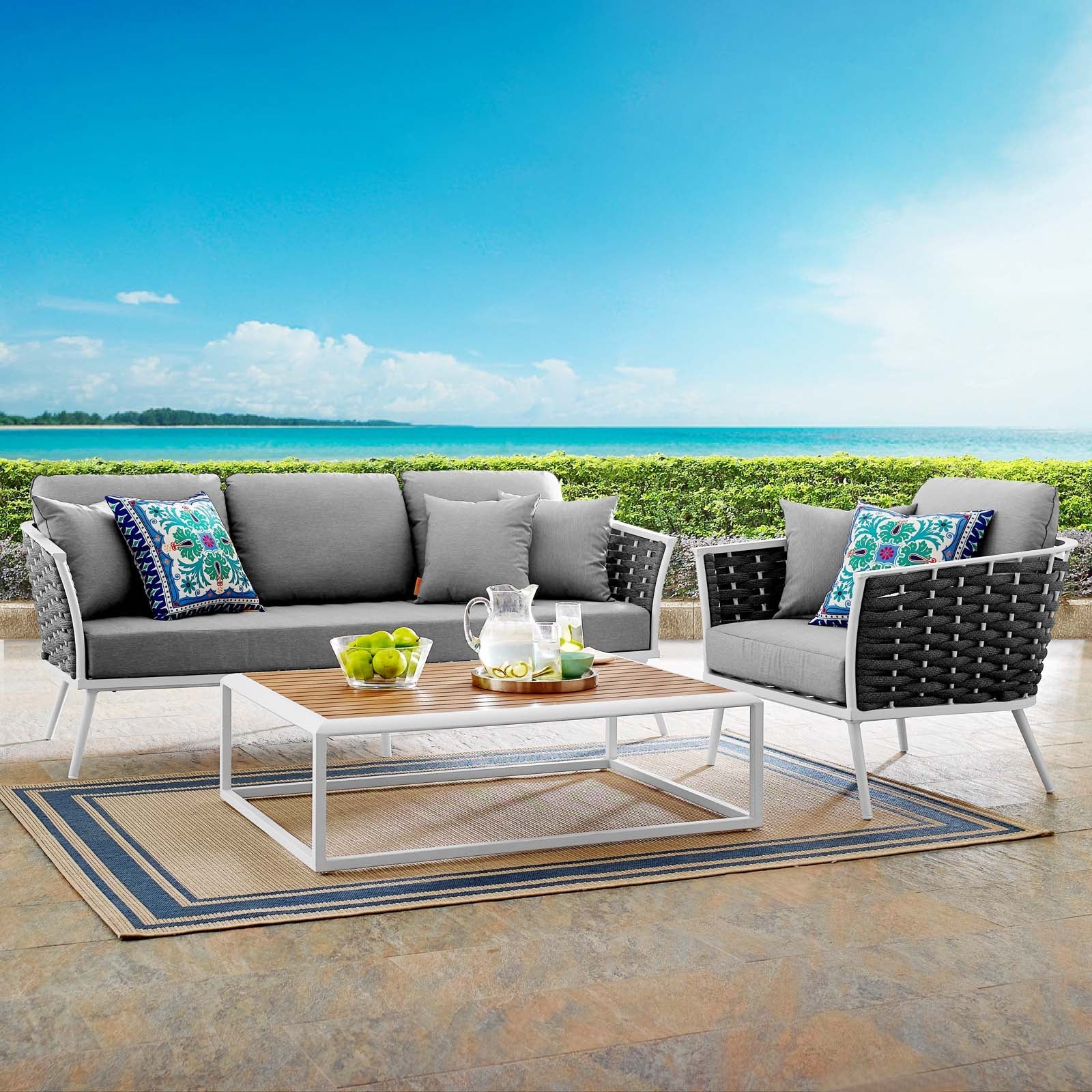 Stance 3 Piece Outdoor Patio Aluminum Sectional Sofa Set by Modway