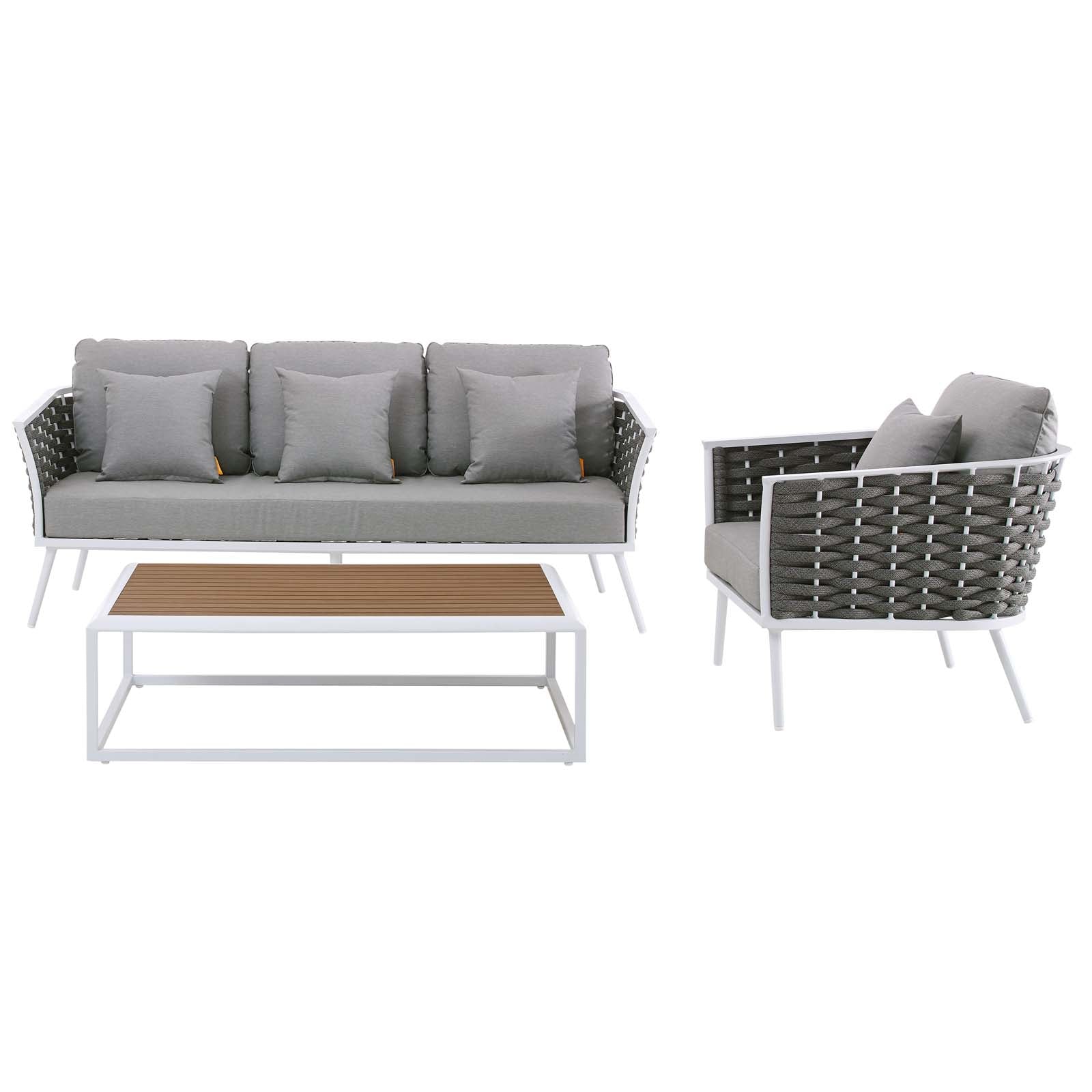 Stance 3 Piece Outdoor Patio Aluminum Sectional Sofa Set by Modway