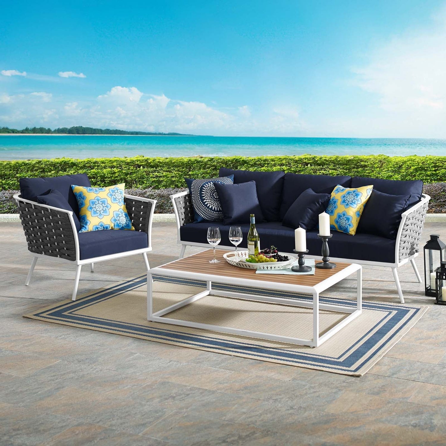 Stance 3 Piece Outdoor Patio Aluminum Sectional Sofa Set by Modway