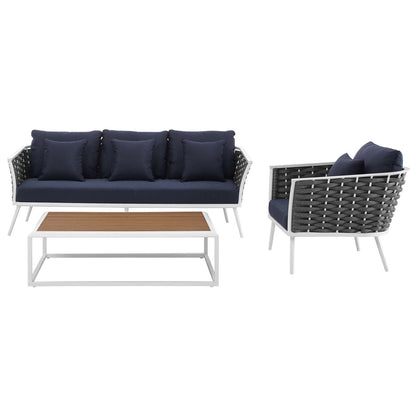 Stance 3 Piece Outdoor Patio Aluminum Sectional Sofa Set by Modway