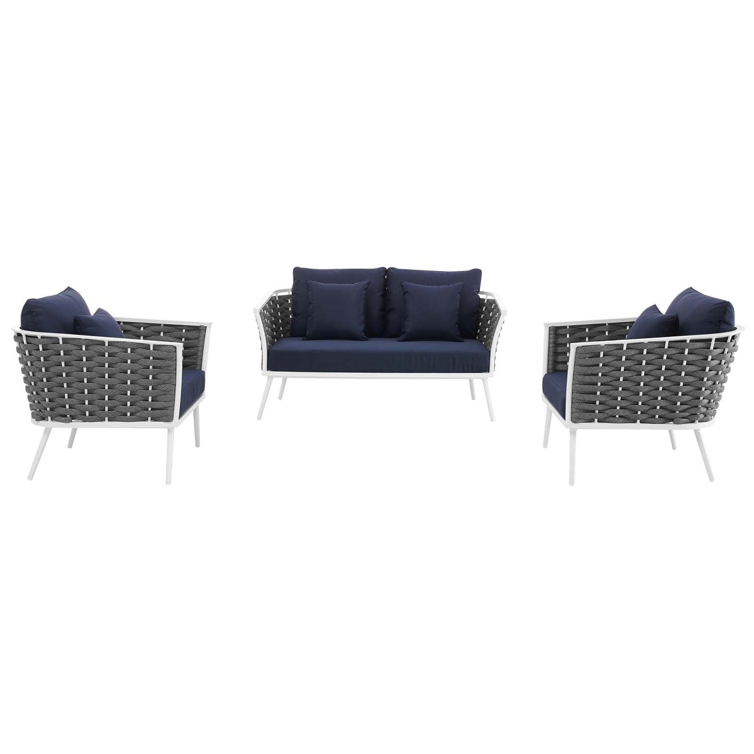 Stance 3 Piece Outdoor Patio Aluminum Sectional Sofa Set by Modway