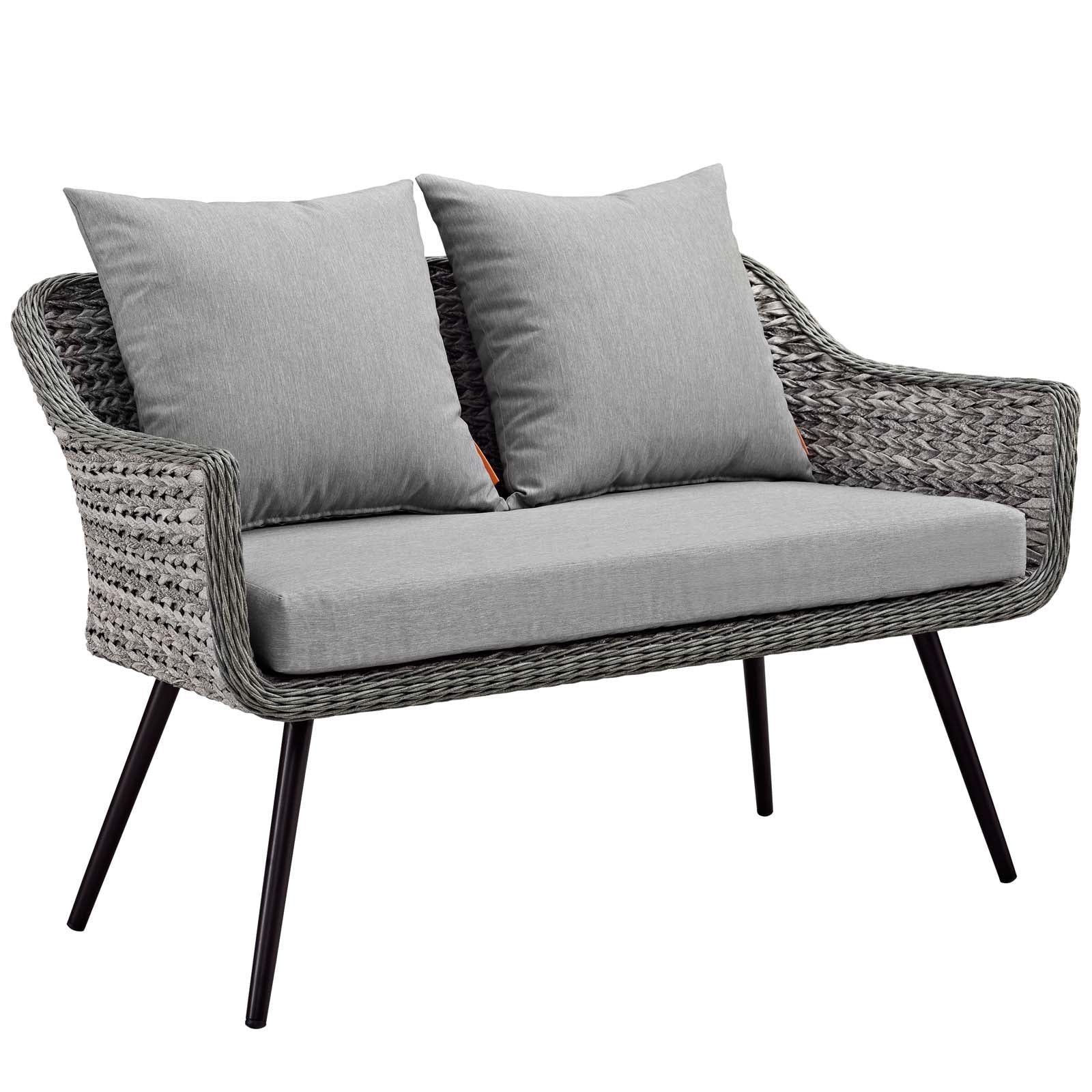 Endeavor 4 Piece Outdoor Patio Wicker Rattan Loveseat Armchair and Coffee Table Set By HouseBean