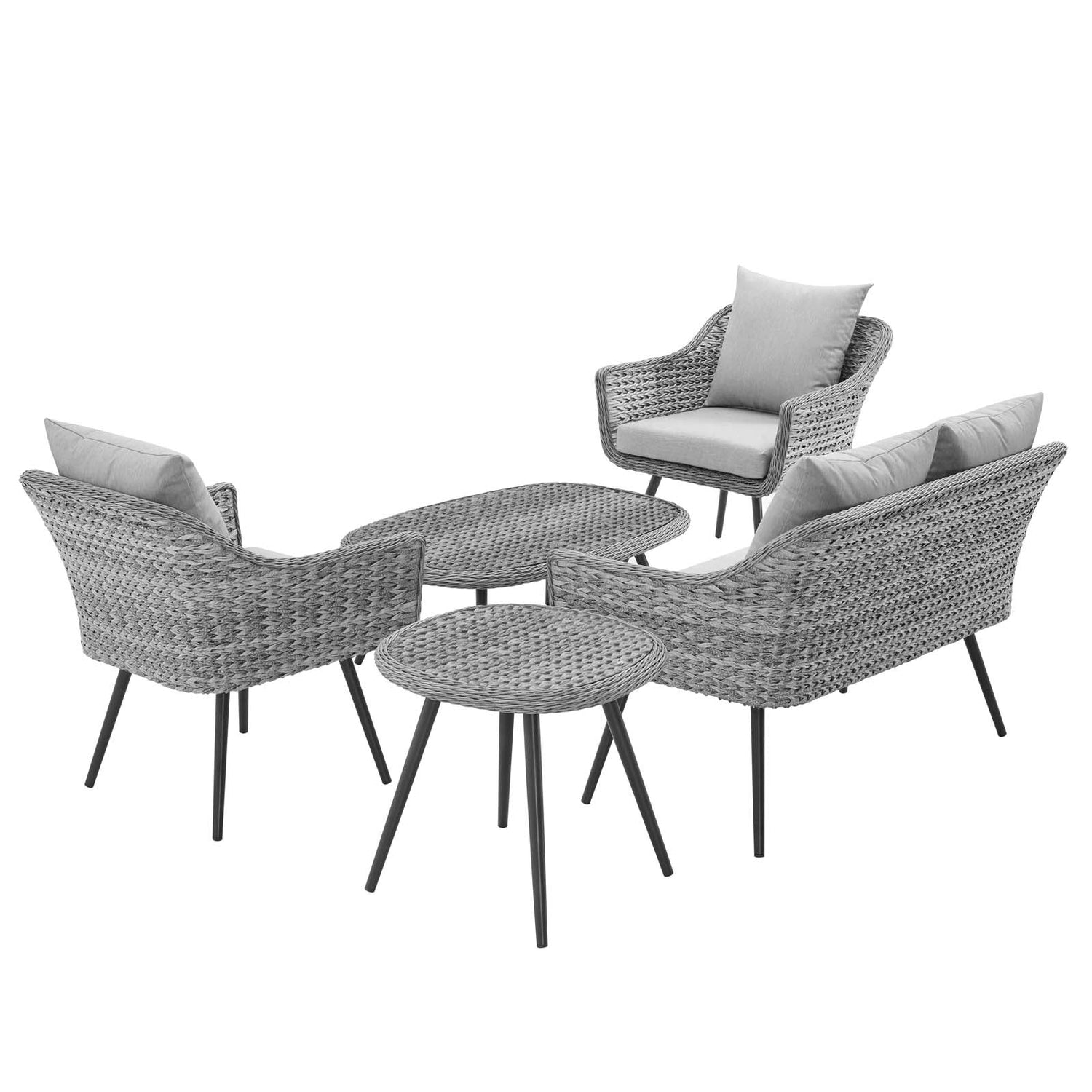 Endeavor 5 Piece Outdoor Patio Wicker Rattan Loveseat Armchair Coffee + Side Table Set By HouseBean