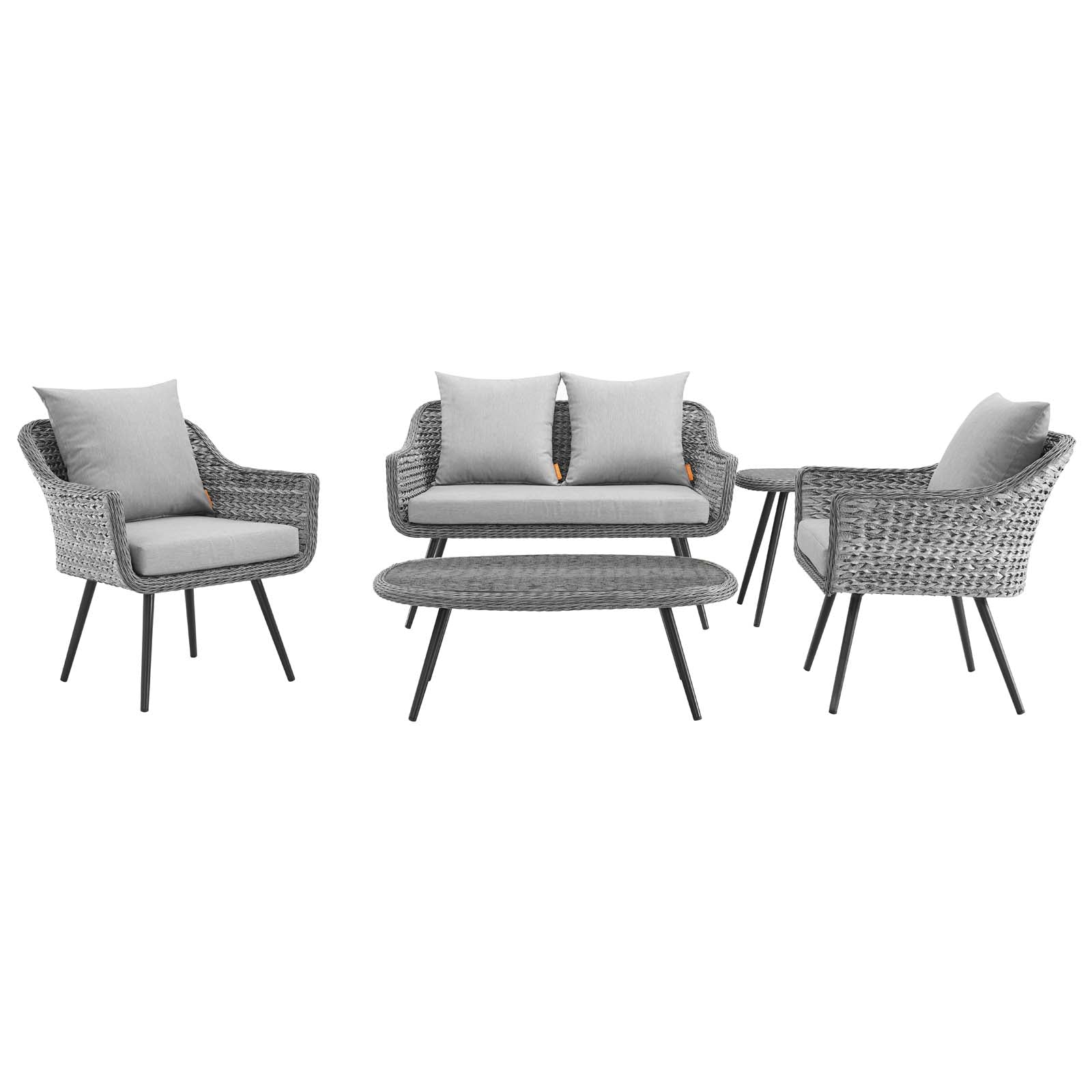 Endeavor 5 Piece Outdoor Patio Wicker Rattan Loveseat Armchair Coffee + Side Table Set By HouseBean