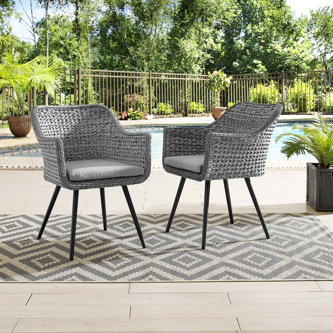 Endeavor Dining Armchair Outdoor Patio Wicker Rattan Set of 2 By HouseBean