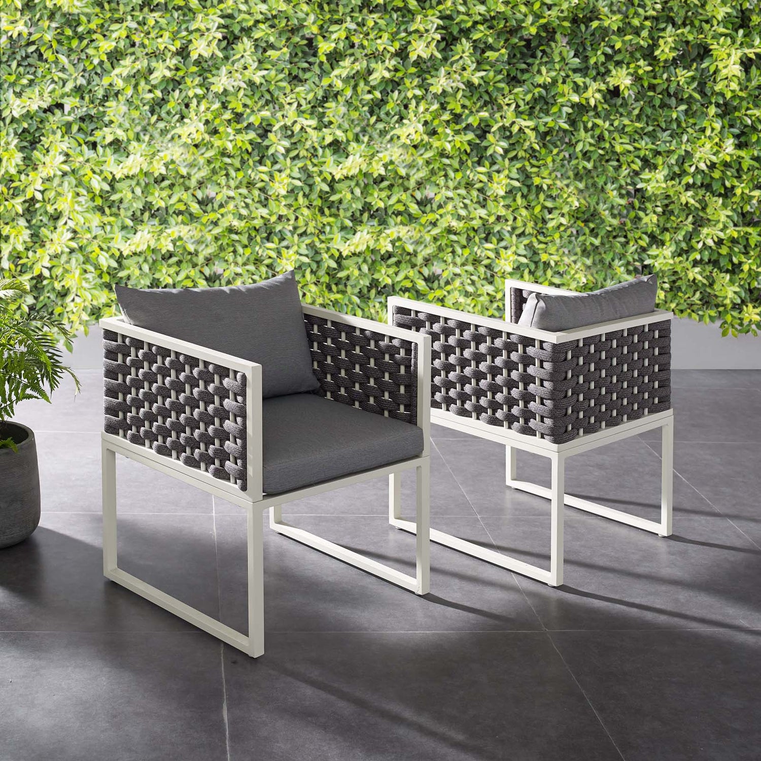 Stance Dining Armchair Outdoor Patio Aluminum Set of 2 By HouseBean