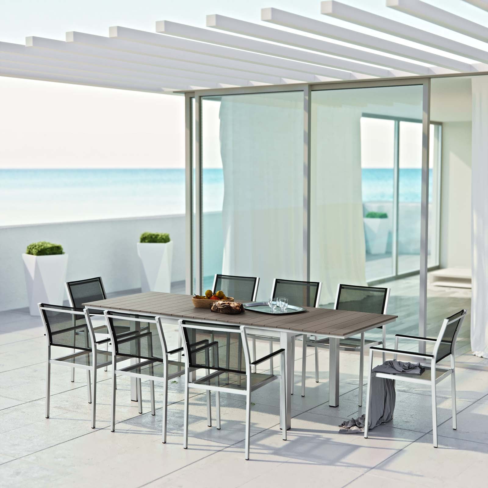 Shore 9 Piece Outdoor Patio Aluminum Dining Set By HouseBean