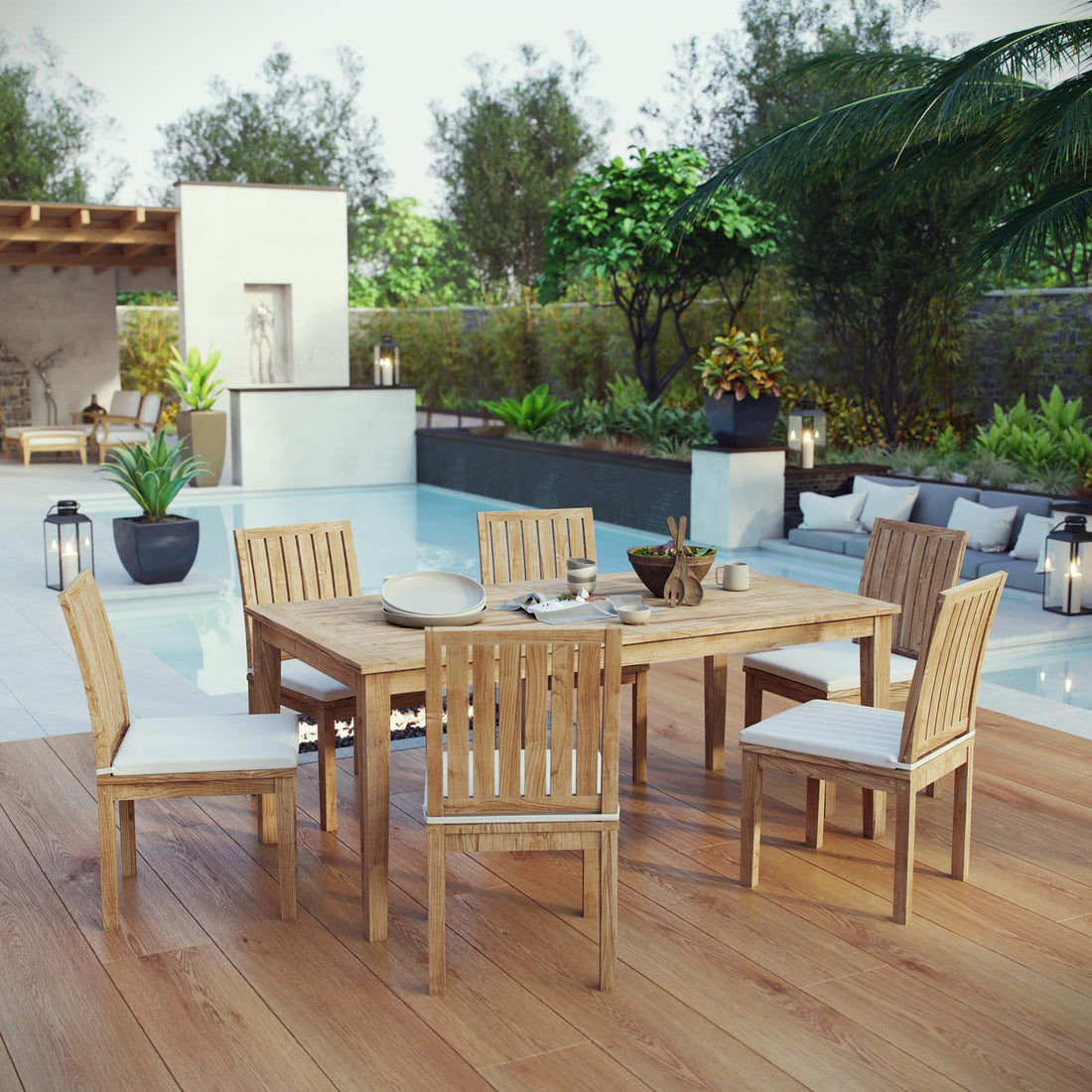 Marina 7 Piece Outdoor Patio Teak Dining Set by Modway