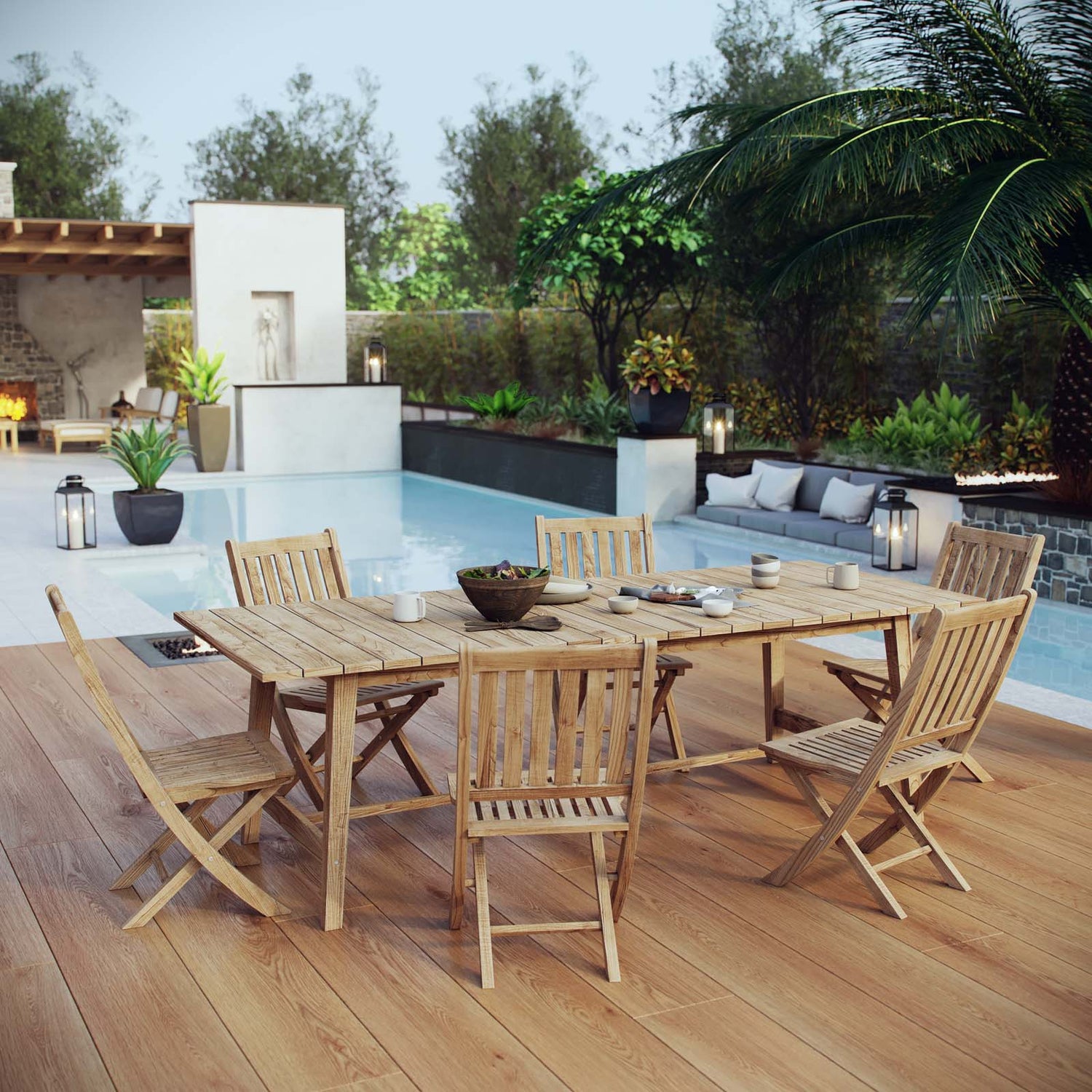 Marina 7 Piece Outdoor Patio Teak Dining Set by Modway