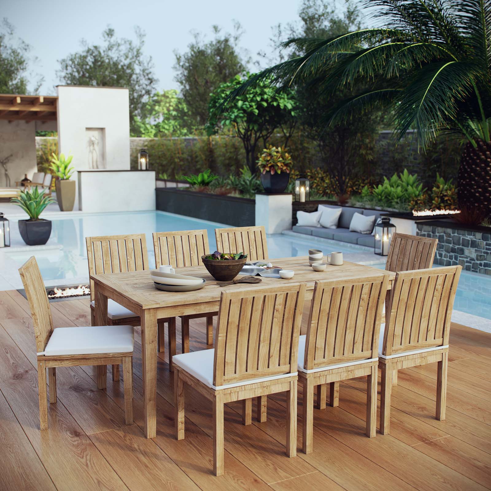 Marina 9 Piece Outdoor Patio Teak Dining Set by Modway