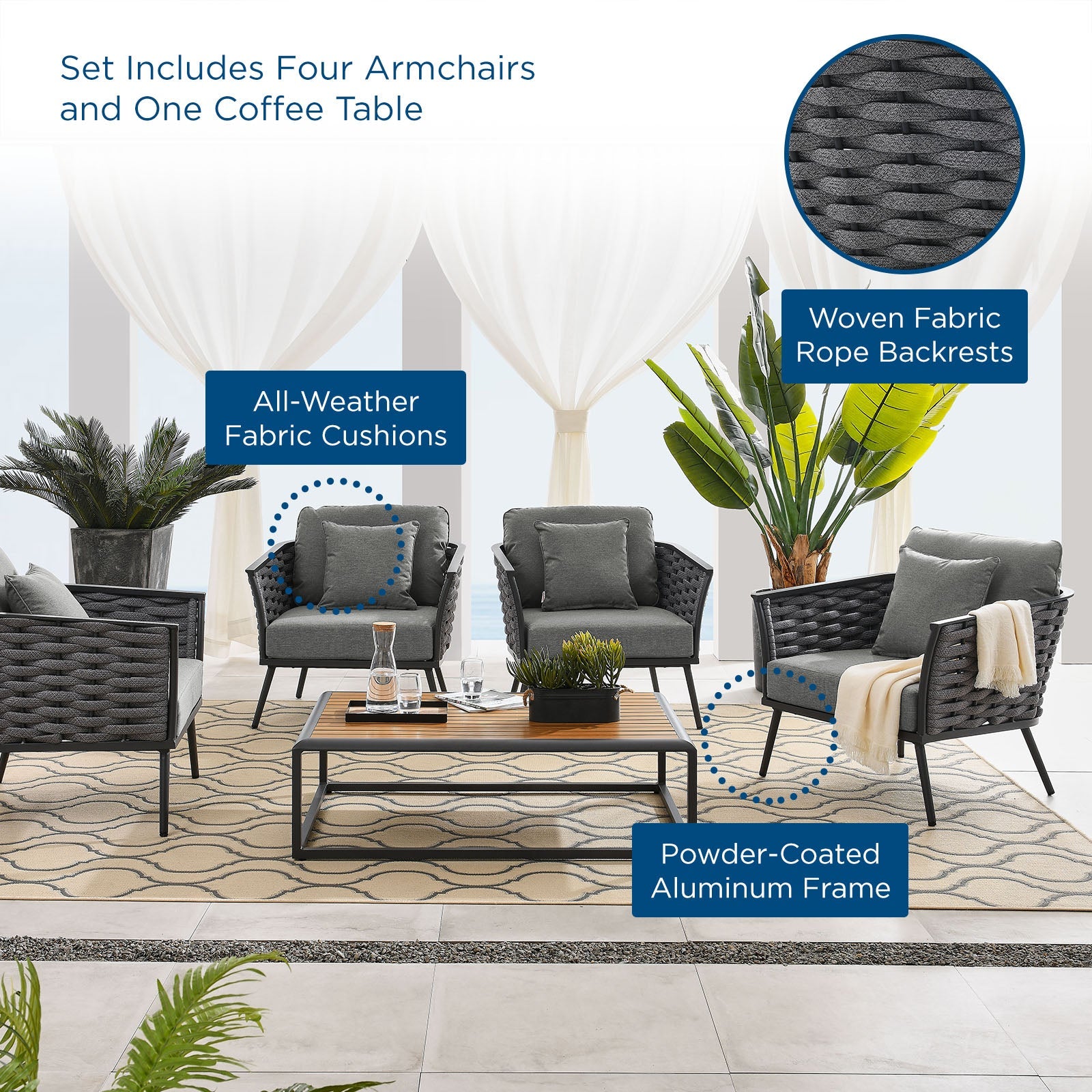 Stance 5 Piece Outdoor Patio Aluminum Sectional Sofa Set By HouseBean