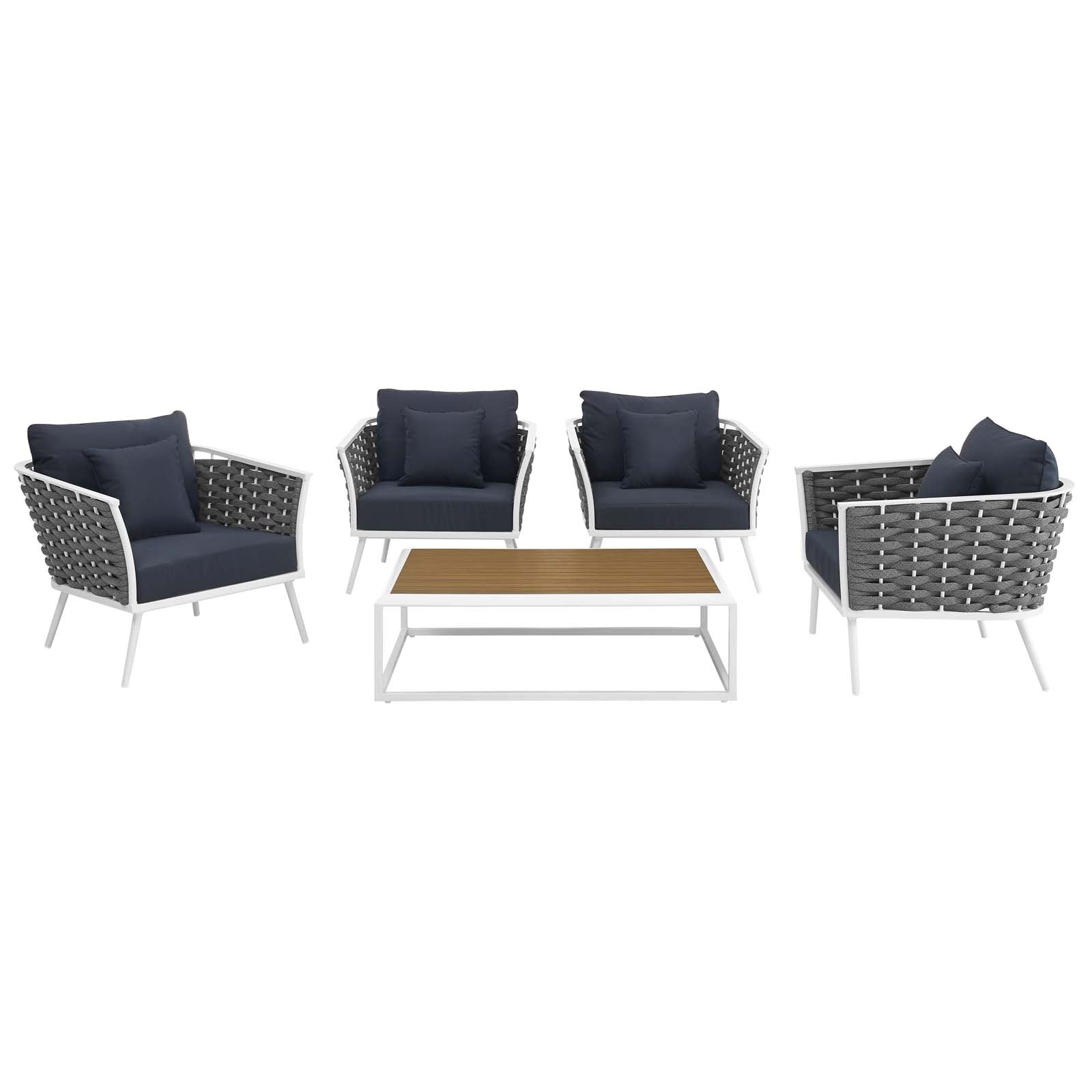 Stance 5 Piece Outdoor Patio Aluminum Sectional Sofa Set by Modway