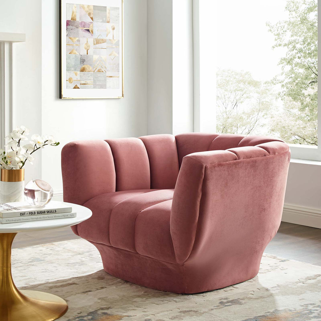 Entertain Vertical Channel Tufted Performance Velvet Armchair By HouseBean