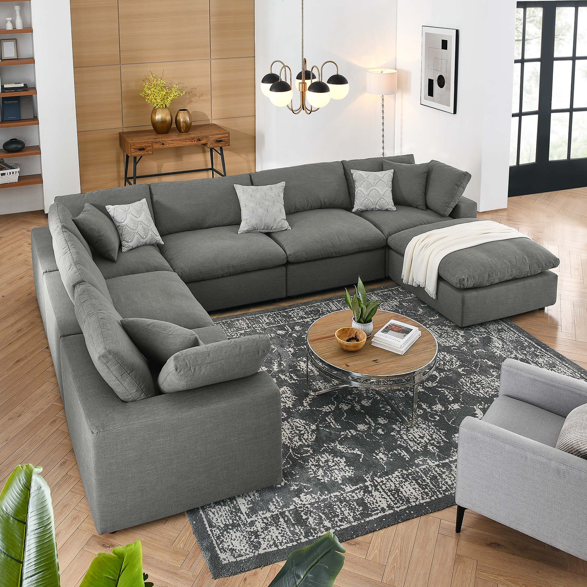 Commix 7-Piece Down Filled Overstuffed Performance Velvet Sectional Sofa by Modway