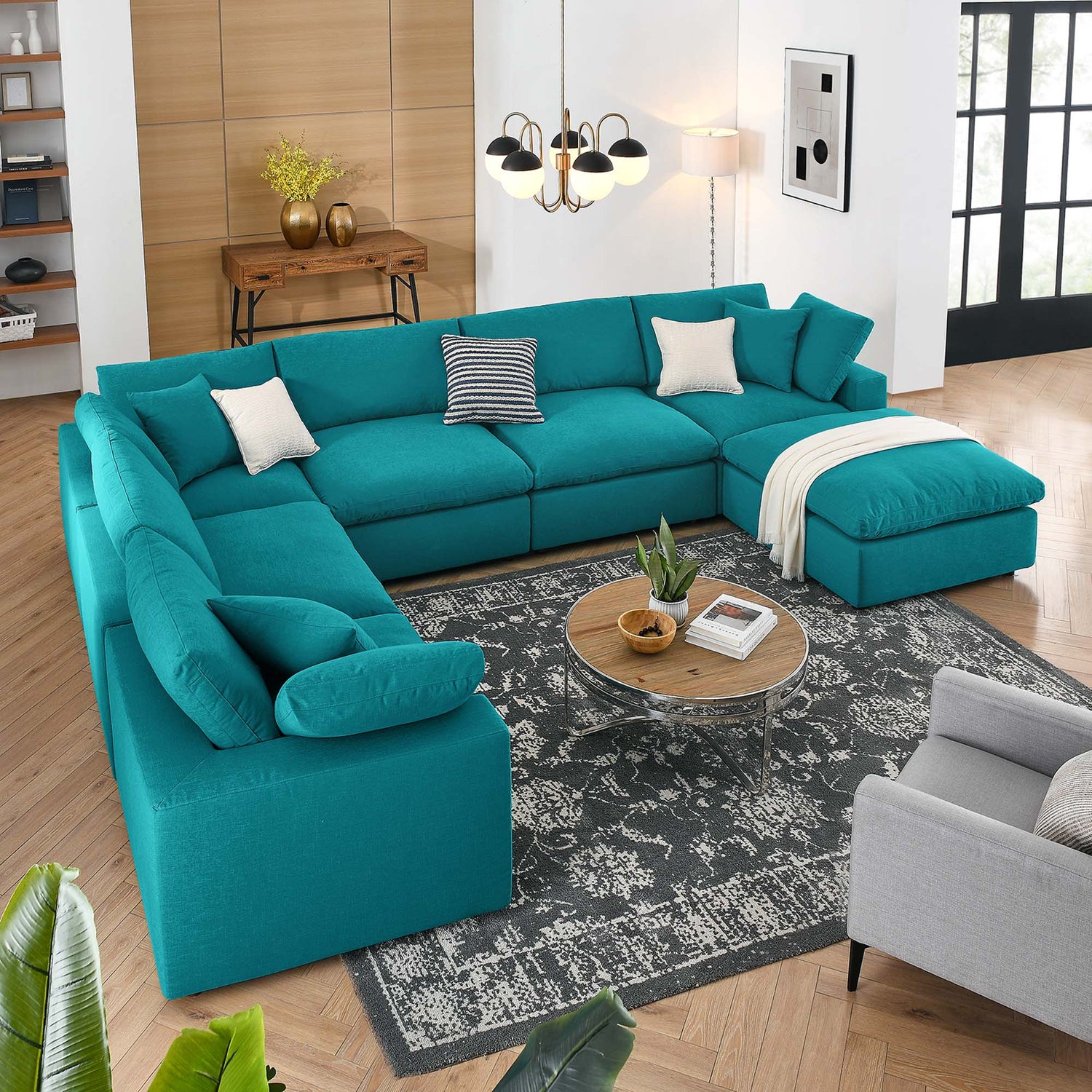 Commix 7-Piece Down Filled Overstuffed Performance Velvet Sectional Sofa by Modway