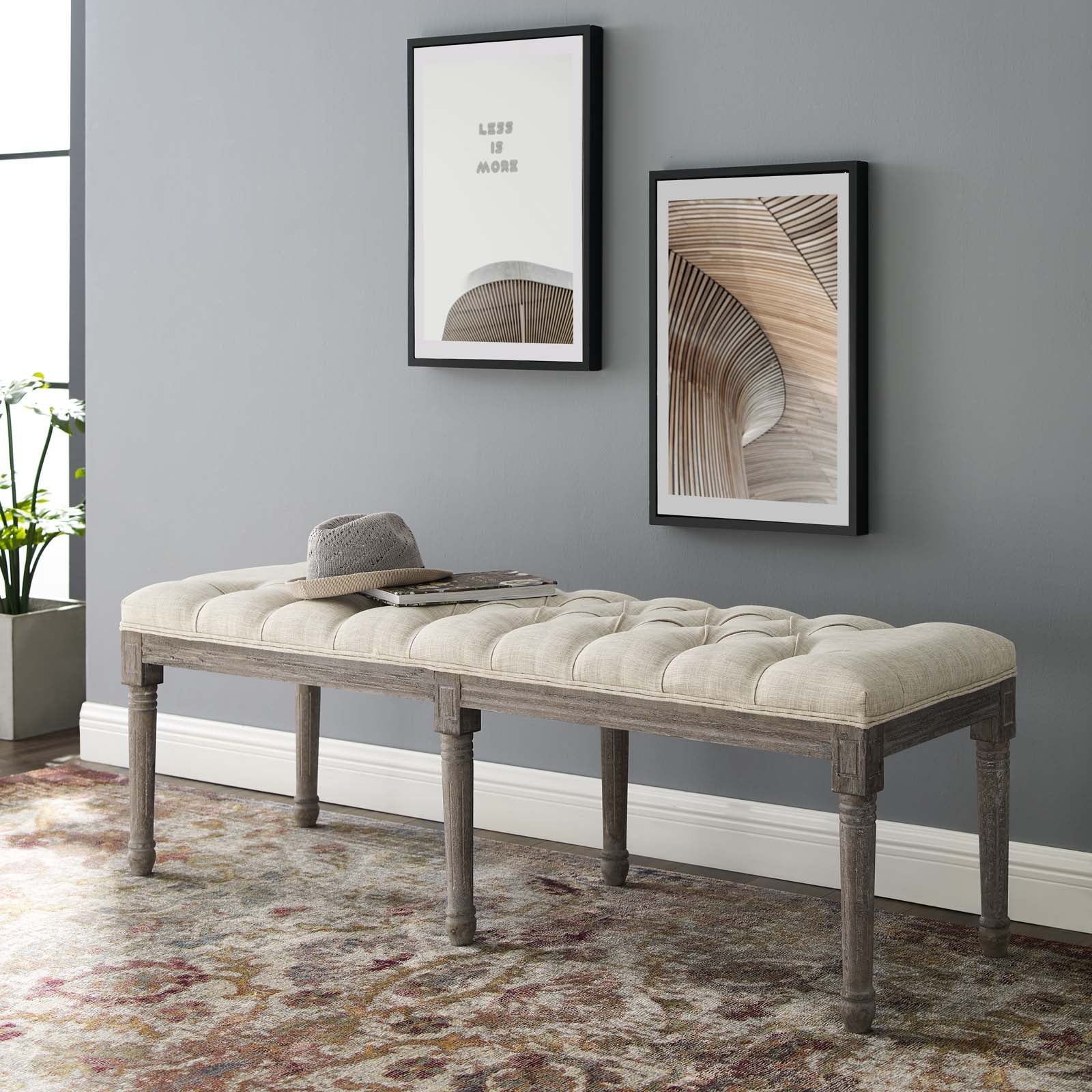 Province French Vintage Upholstered Fabric Bench By HouseBean