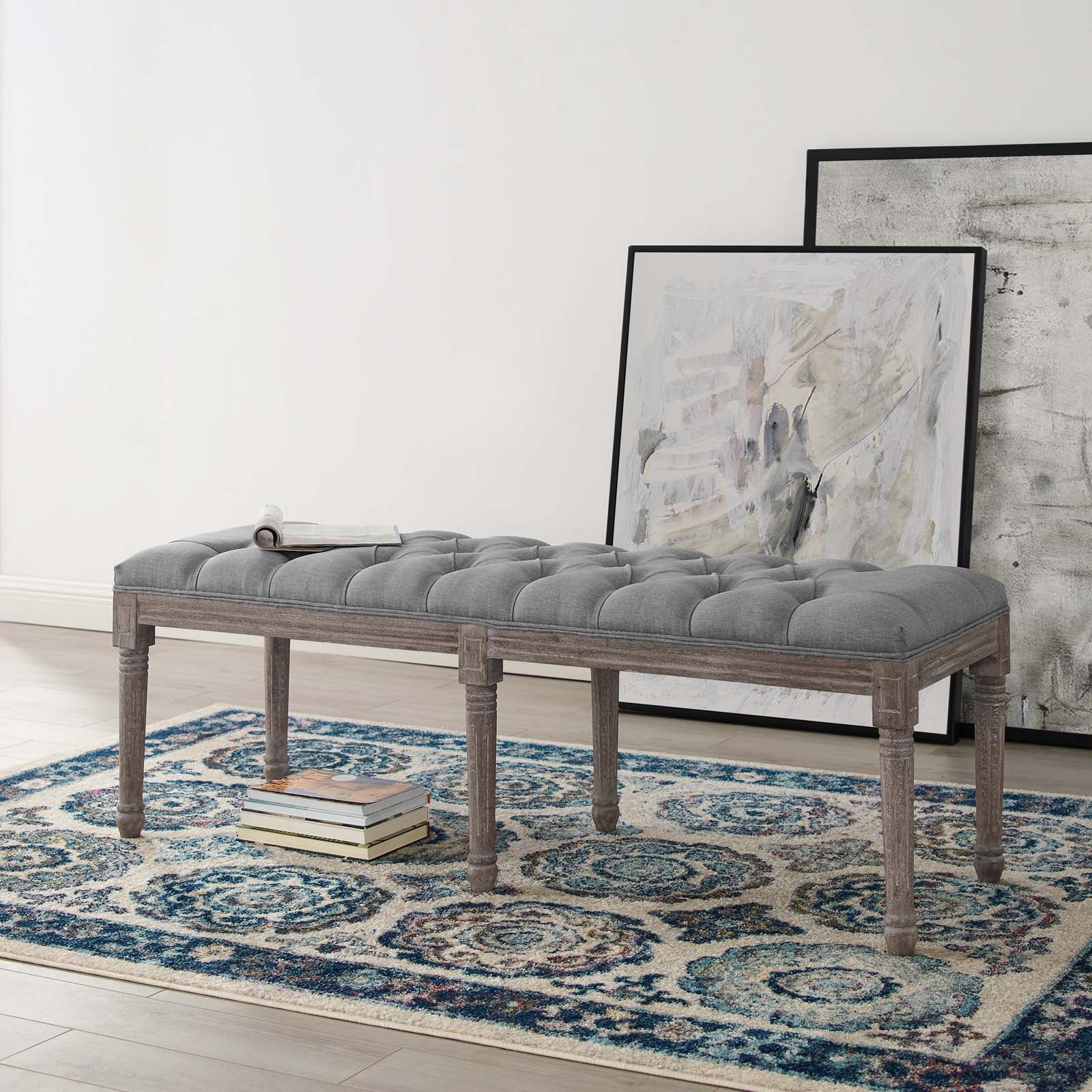 Province French Vintage Upholstered Fabric Bench By HouseBean